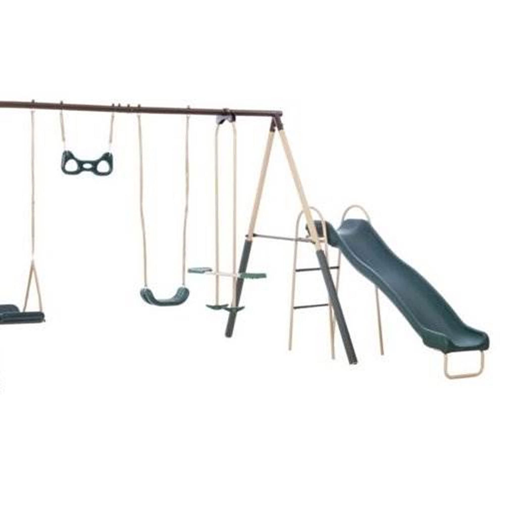 XDP Recreation Deerfield Outdoor Playground Swing Set with Slide, See Saw, Trapeze Swing, Fun-Glidr, Swing Seat & Stand N Swing - Durable Backyard Playset for Kids Ages 3-12 | Perfect for Outdoor Family Fun in Gardens, Parks & Backyards