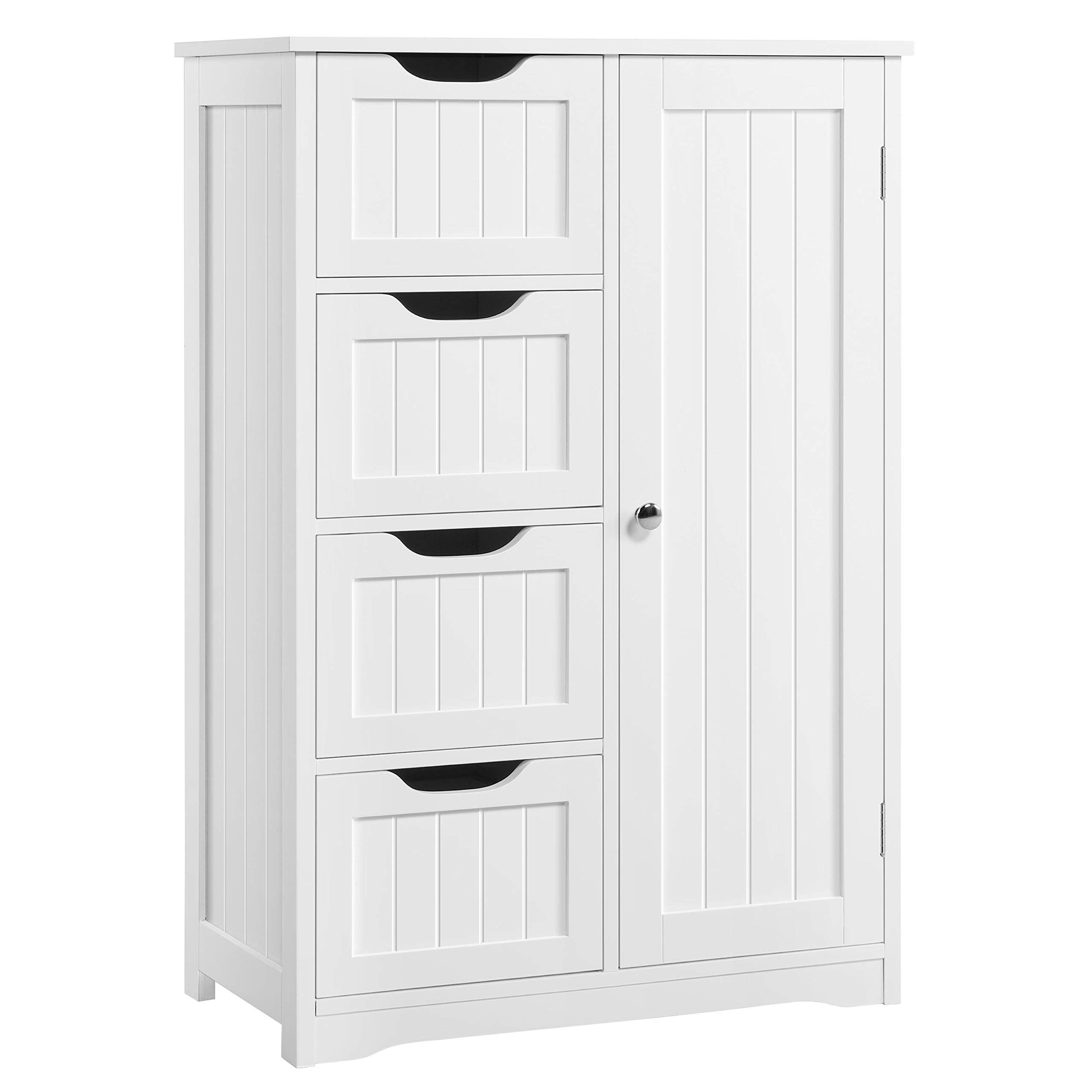 Yaheetech White Wooden Floor Cabinet - 4 Drawers & 1 Cupboard Storage Organizer, Freestanding Entryway Console Table for Bathroom, Living Room, Bedroom & Home Decor