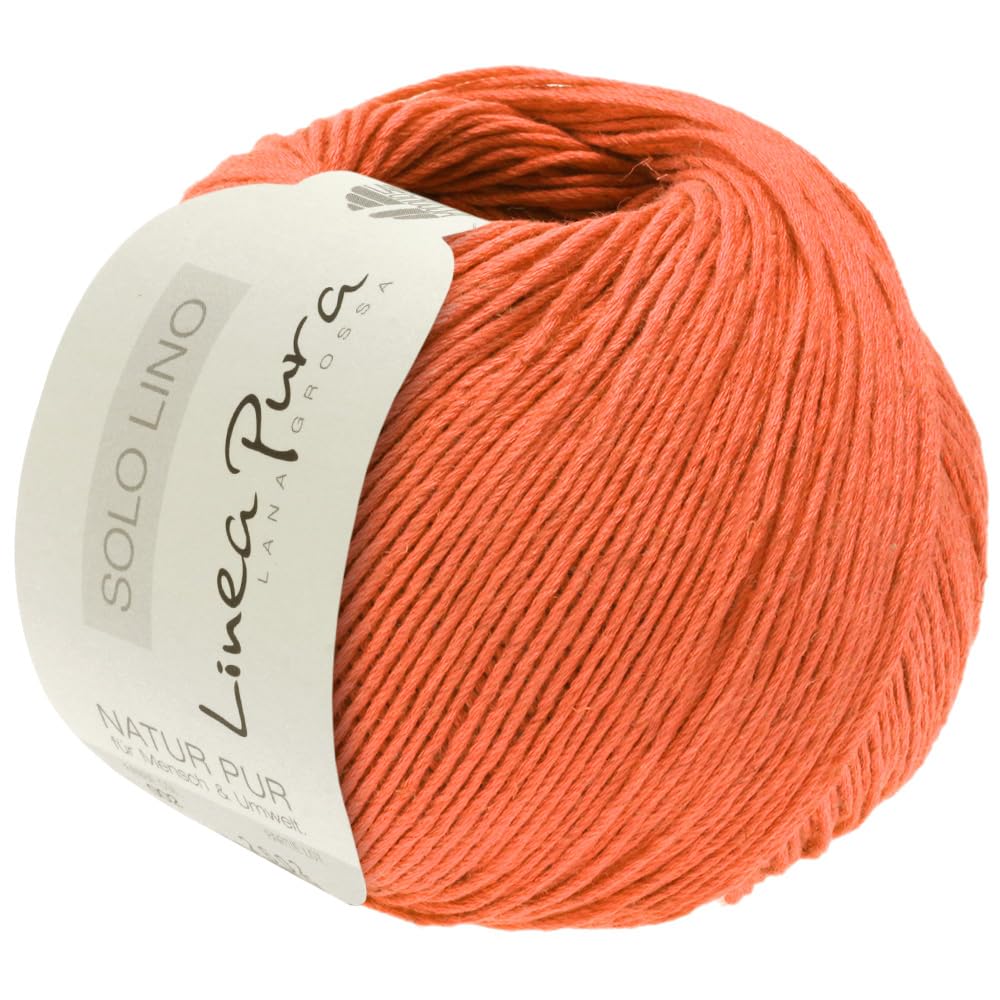 Lana Grossa Solo Lino 43 Salmon Orange Yarn - Premium Flax Linen Knitting Yarn for Summer Tops, Scarves & Home Decor - Soft & Breathable Fiber for DIY Crafts & Crochet Projects