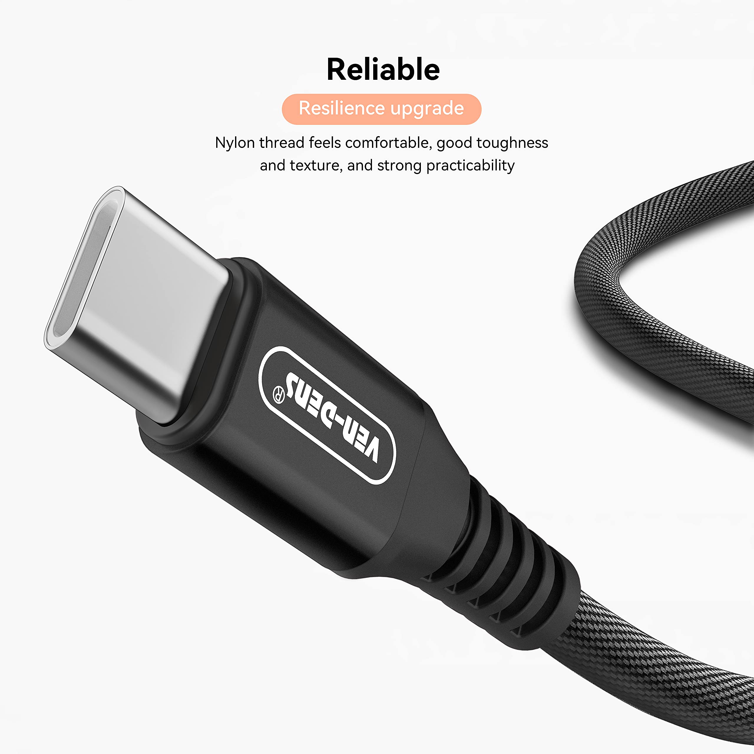 VEN-DENS 3A Fast Charging Nylon Braided USB to USB-C Cable for Xiaomi Redmi Note 13/12/11 Series - 1.5M Durable Charger Cord (Black) - Perfect for Home, Office & Travel Charging