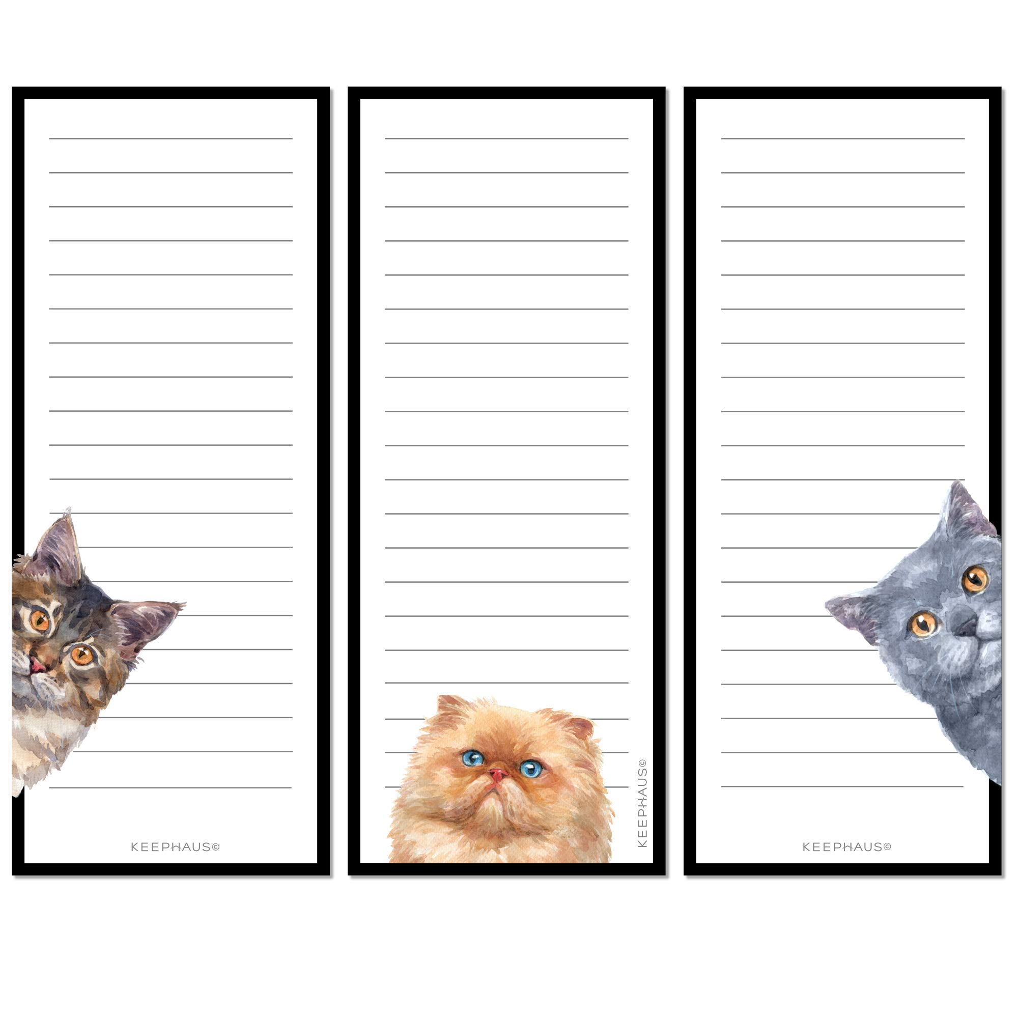 Curious Cats Magnetic To Do List Notepads (3 Pack) - Cute Fridge Memo Pads for Grocery Shopping, Reminders & Notes | 50 Sheets per Pad | Perfect for Kitchen Organization & Cat Lovers