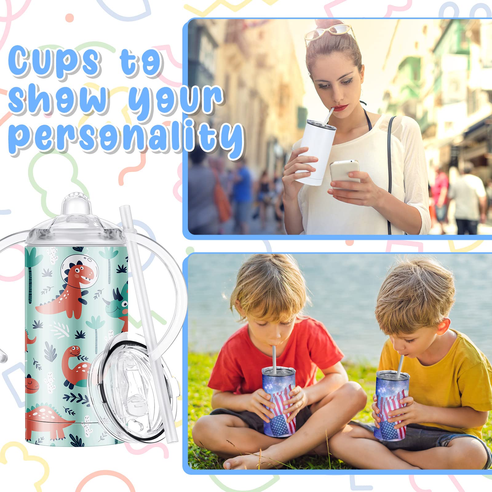 20 Pack 12oz Sublimation Sippy Cups - Blank Stainless Steel Kids Tumblers with Handle & Lid - Insulated Water Bottles for Toddlers - DIY Party Favors & Gifts - Perfect for Birthdays, Preschool & Outdoor Activities