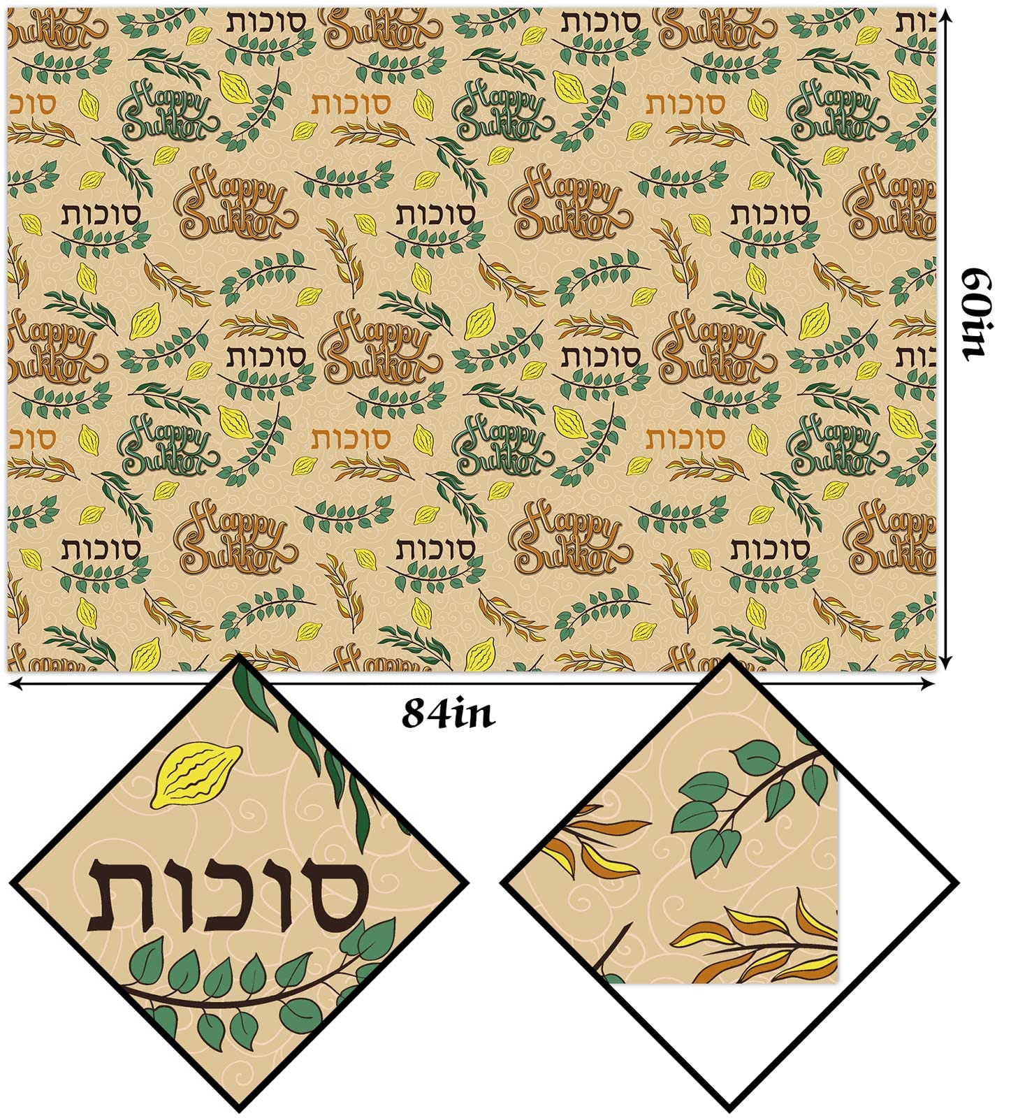 Premium Sukkot Tablecloth - Jewish Holiday Decor for Sukkah, Dining Room & Kitchen - Etrog & Lulav Themed Party Supplies for Jewish New Year Celebrations - Perfect for Family Gatherings & Festive Meals