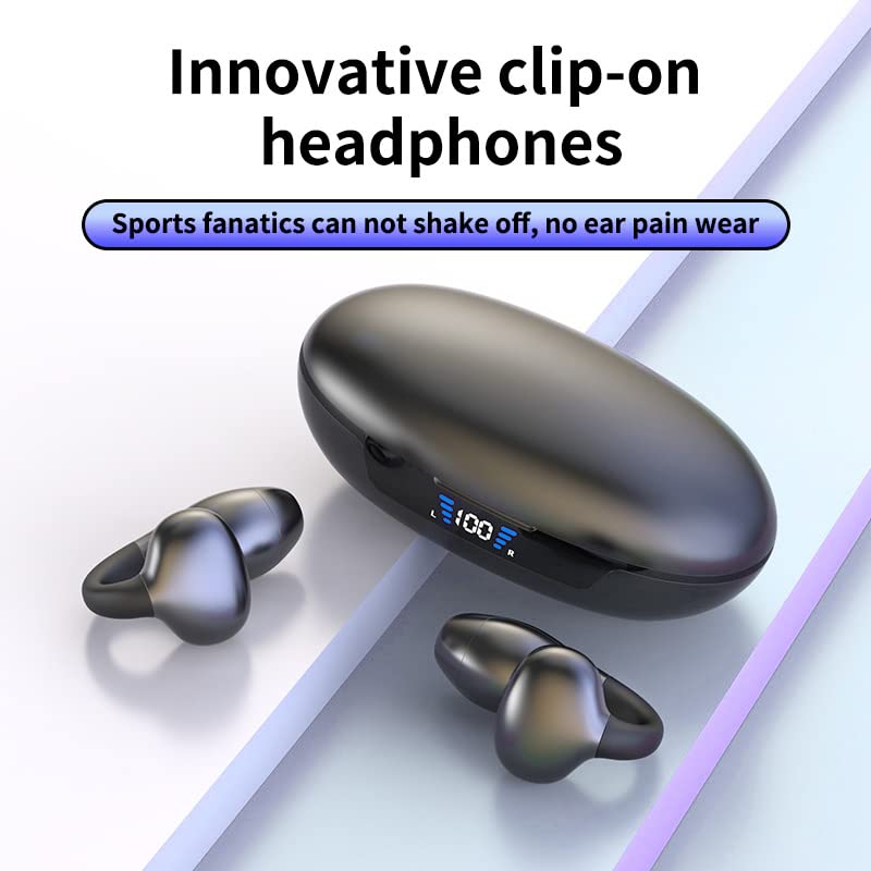 Wireless Clip-On Bluetooth Earbuds - Open Ear Bone Conduction Headphones for Running, Cycling & Workouts - Sweatproof Lightweight Ear Clip Headset for Sports & Outdoor Activities