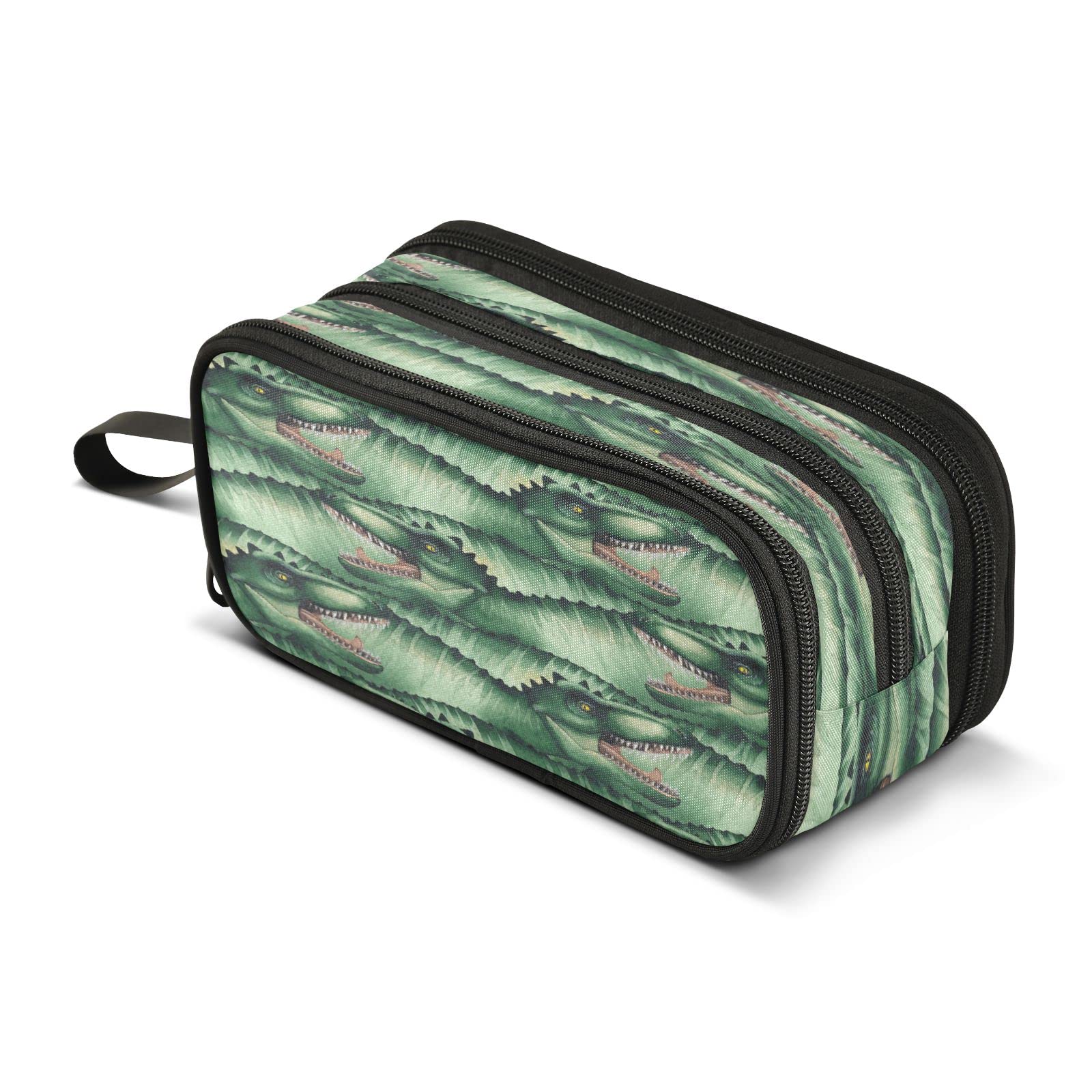 3D Dinosaurs Print Pencil Case - Vintage Animal Cartoon Pen Pouch Holder with 3 Compartments, Large Capacity Stationery Organizer for School, Office & Travel - Perfect for Teens & Adults (Makeup Bag Alternative)