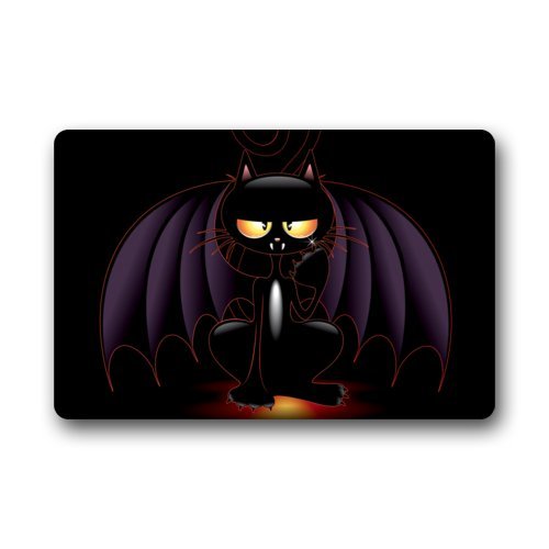 Funny Black Bat Cat Halloween Doormat for Kids - Durable Machine Washable Indoor/Outdoor Welcome Mat - Perfect for Halloween Decorations, Front Door Entryway & Seasonal Home Decor