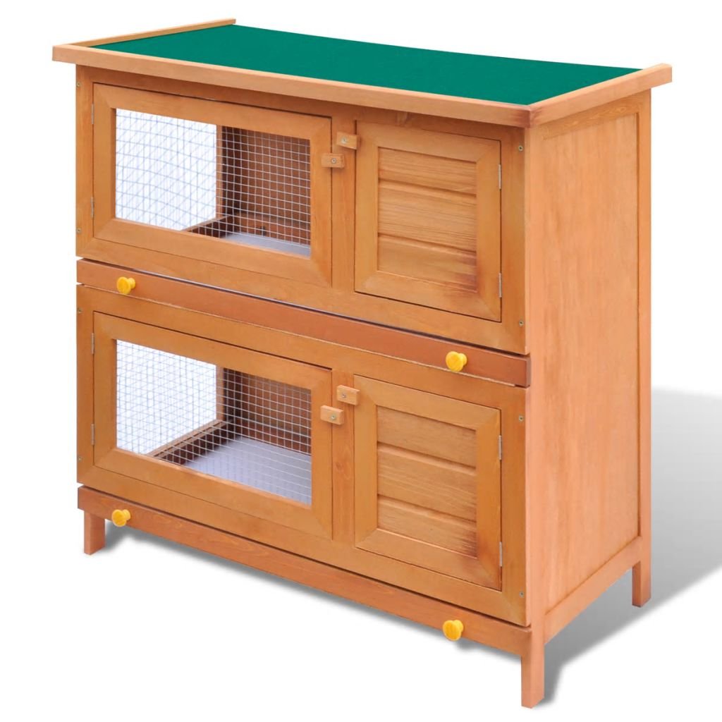 Premium Wooden Outdoor Rabbit Hutch - 4 Door Small Animal Cage for Rabbits, Guinea Pigs & Pets | Weatherproof & Spacious Design for Backyard, Garden or Patio Use