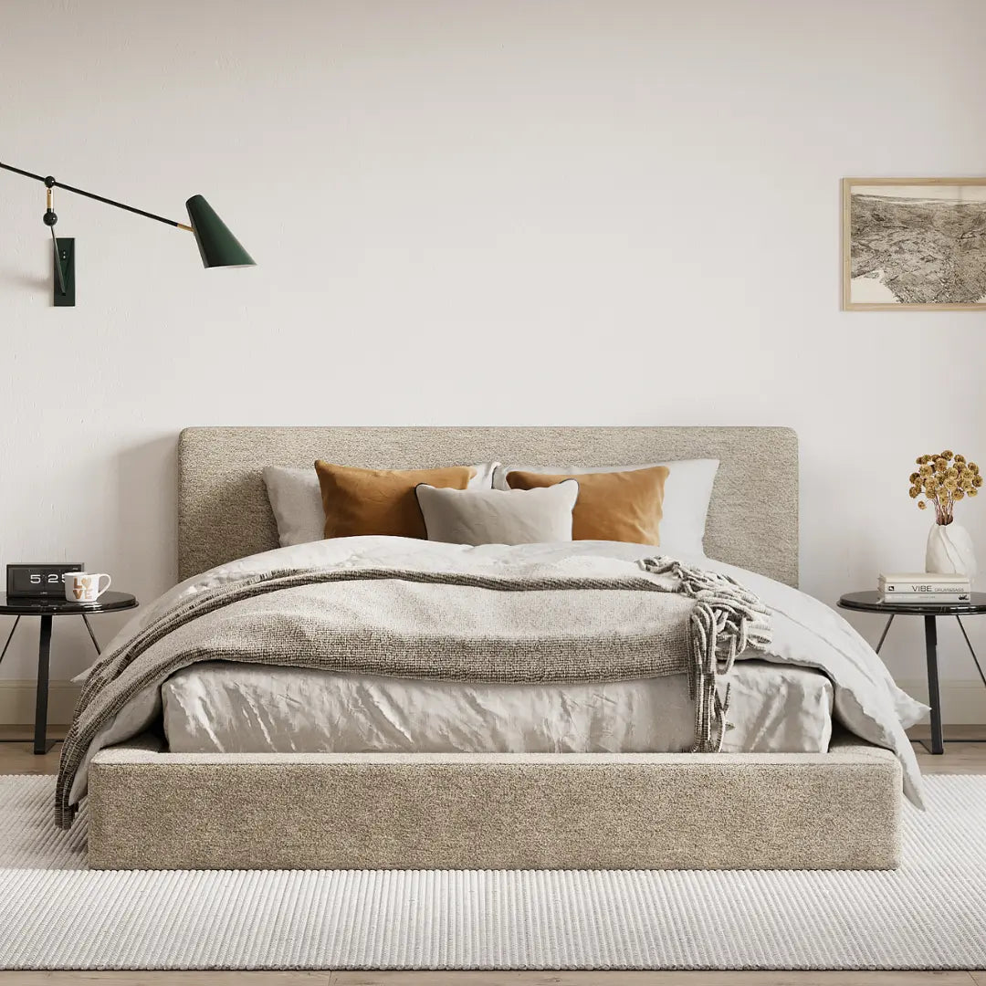 Premium Queen Bed Frame with Upholstered Headboard - Sturdy Metal Platform Bed with Wooden Slats for Support | Perfect for Master Bedroom, Guest Room, or Apartment