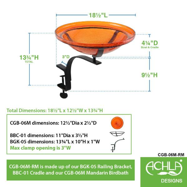 Handmade Mandarin Crackle Glass Birdbath Bowl - Outdoor Garden Decoration for Birds & Wildlife - Perfect for Patio, Yard & Backyard Bird Watching