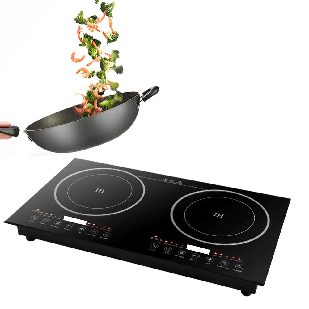 TFCFL Double Induction Cooktop 2400W - Portable Electric Countertop Burner with Digital Touch Control, 8 Power Levels & Child Safety Lock - Perfect for Flat Iron Pans, Griddles, Tea Kettles - Ideal for Home Kitchen, Dorm, RV & Outdoor Cooking