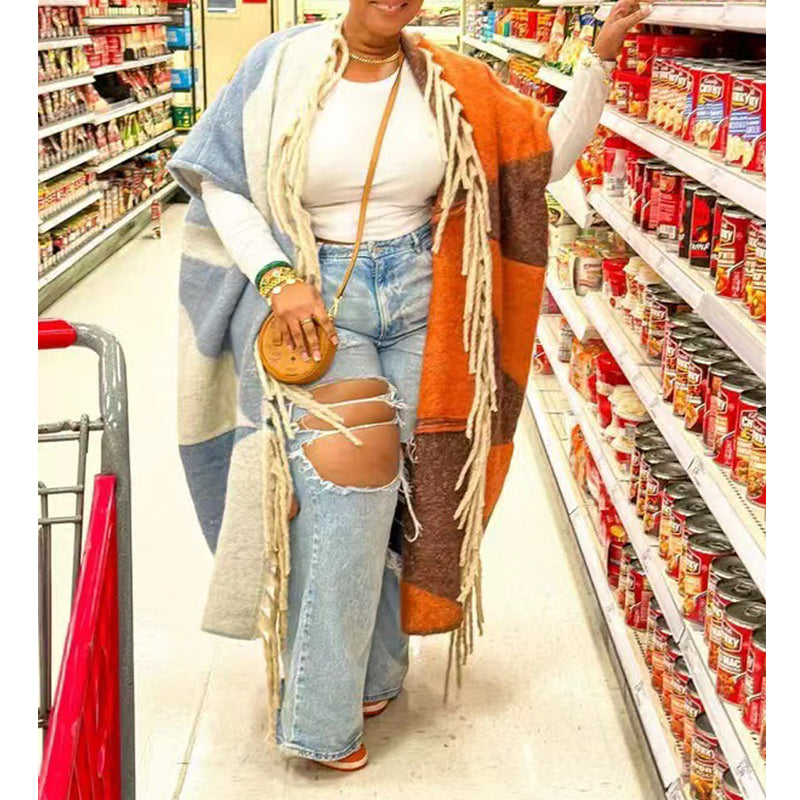 Women's Short Sleeve Knitted Fringe Long Coat - Boho Chic Open Front Cardigan for Spring/Fall - Perfect for Layering, Casual Outings & Coffee Dates