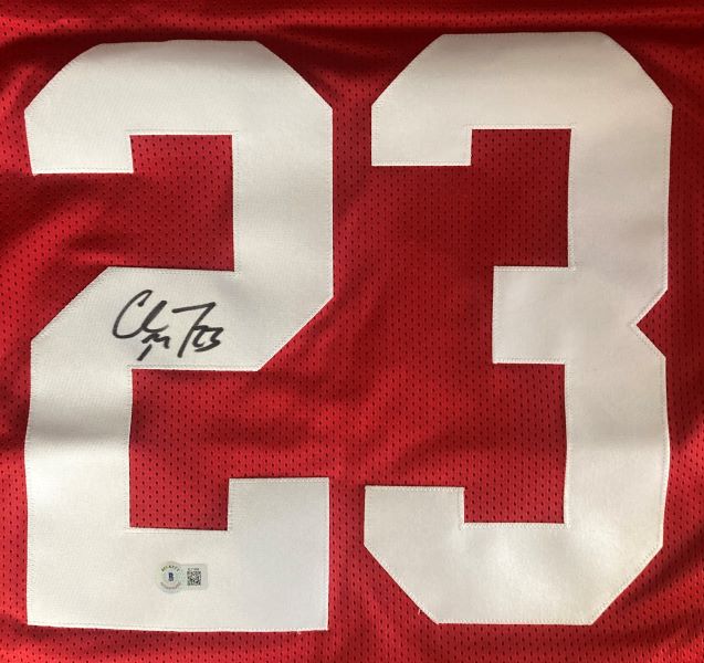 Authentic Christian McCaffrey San Francisco 49ers Signed Red Football Jersey - Limited Edition Collectible for NFL Fans, Home Decor & Sports Memorabilia Display