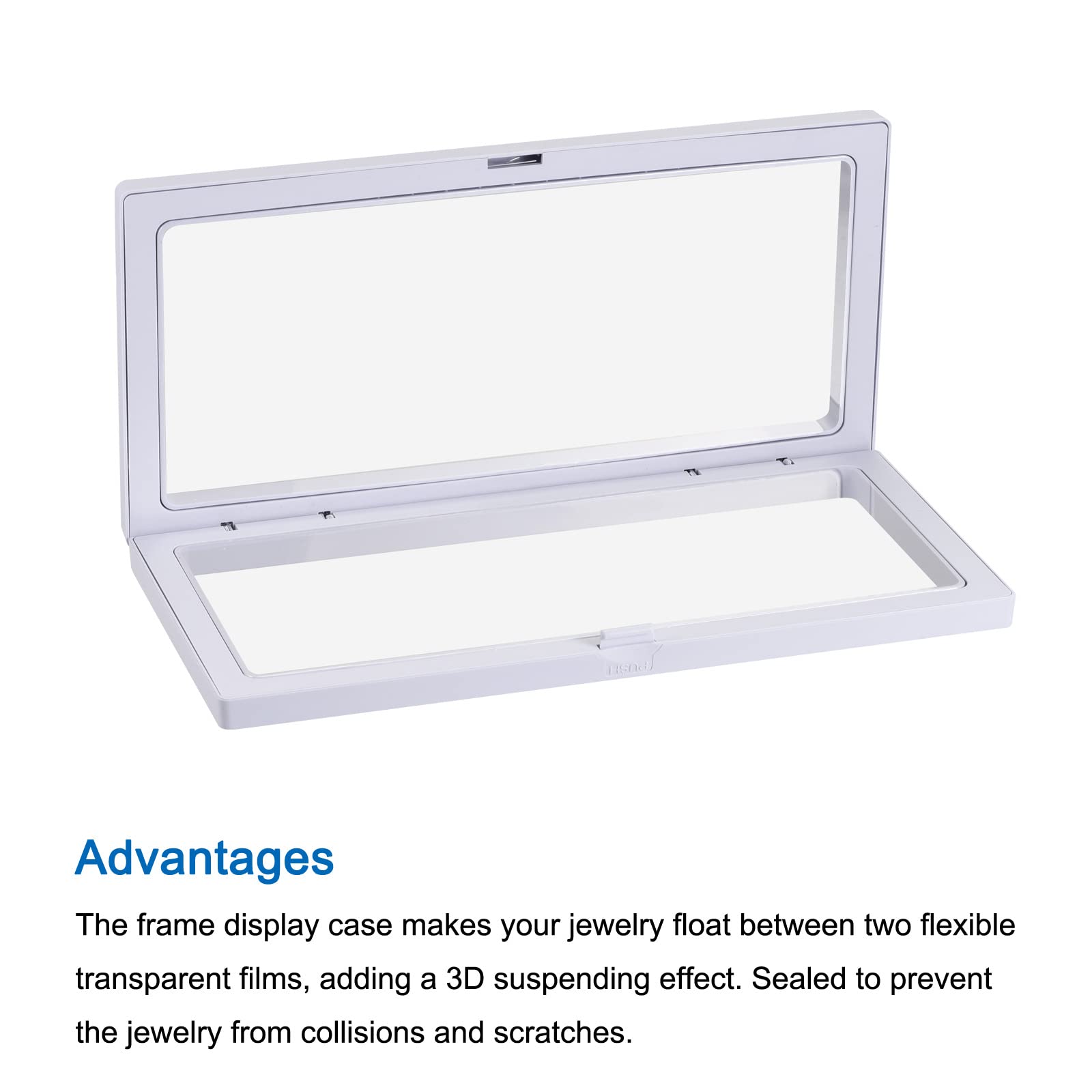 3D Floating Jewelry Display Stand - 11.81 x 4.33 x 0.79 Inch White Acrylic Frame Holder for Rings, Necklaces, Bracelets & Earrings (Pack of 2) - Perfect for Boutique Showcase, Wedding Gift Presentation & Retail Store Displays