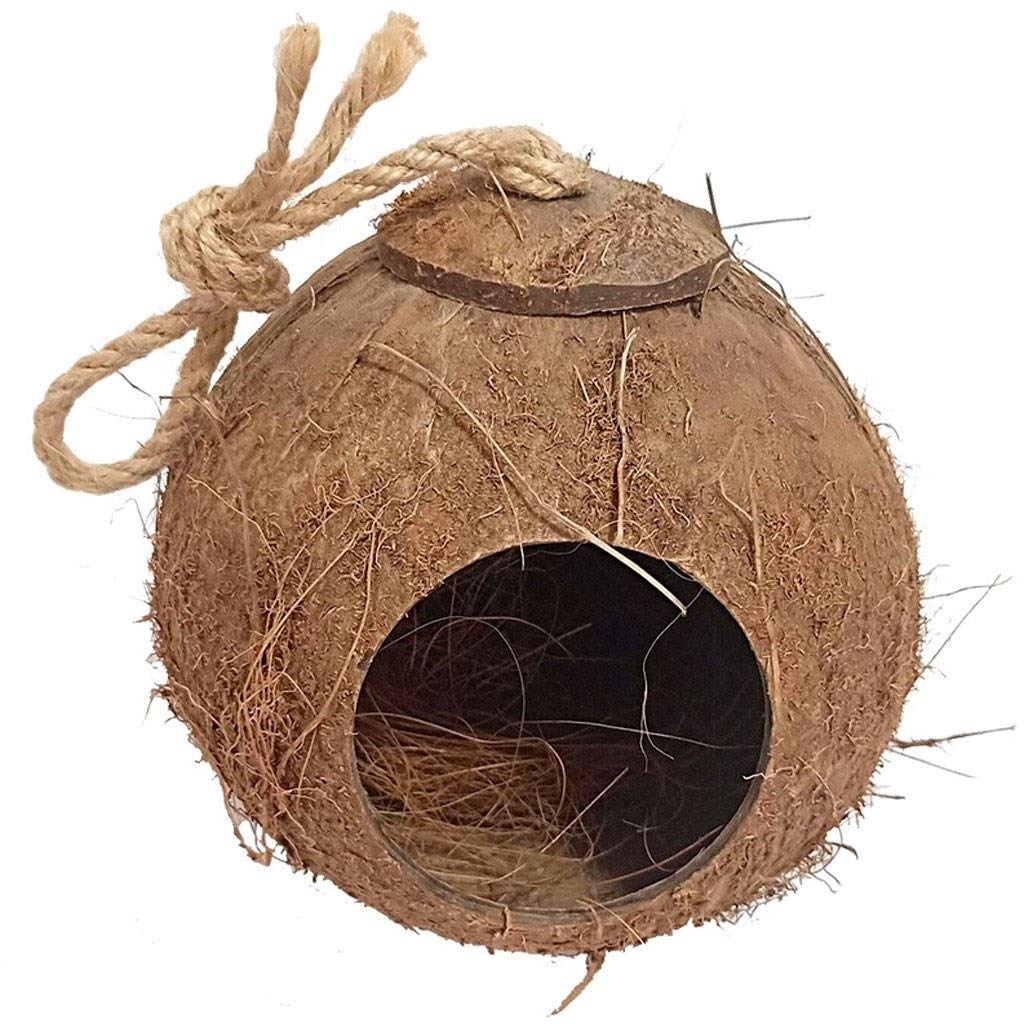 Eco-Friendly Small Bird Cage - Natural Coconut Shell Bird House with Beautiful Nesting Nest, 100% Safe Pet Habitat for Parakeets, Finches & Canaries | Perfect for Indoor & Outdoor Aviary Decor (Color: A)