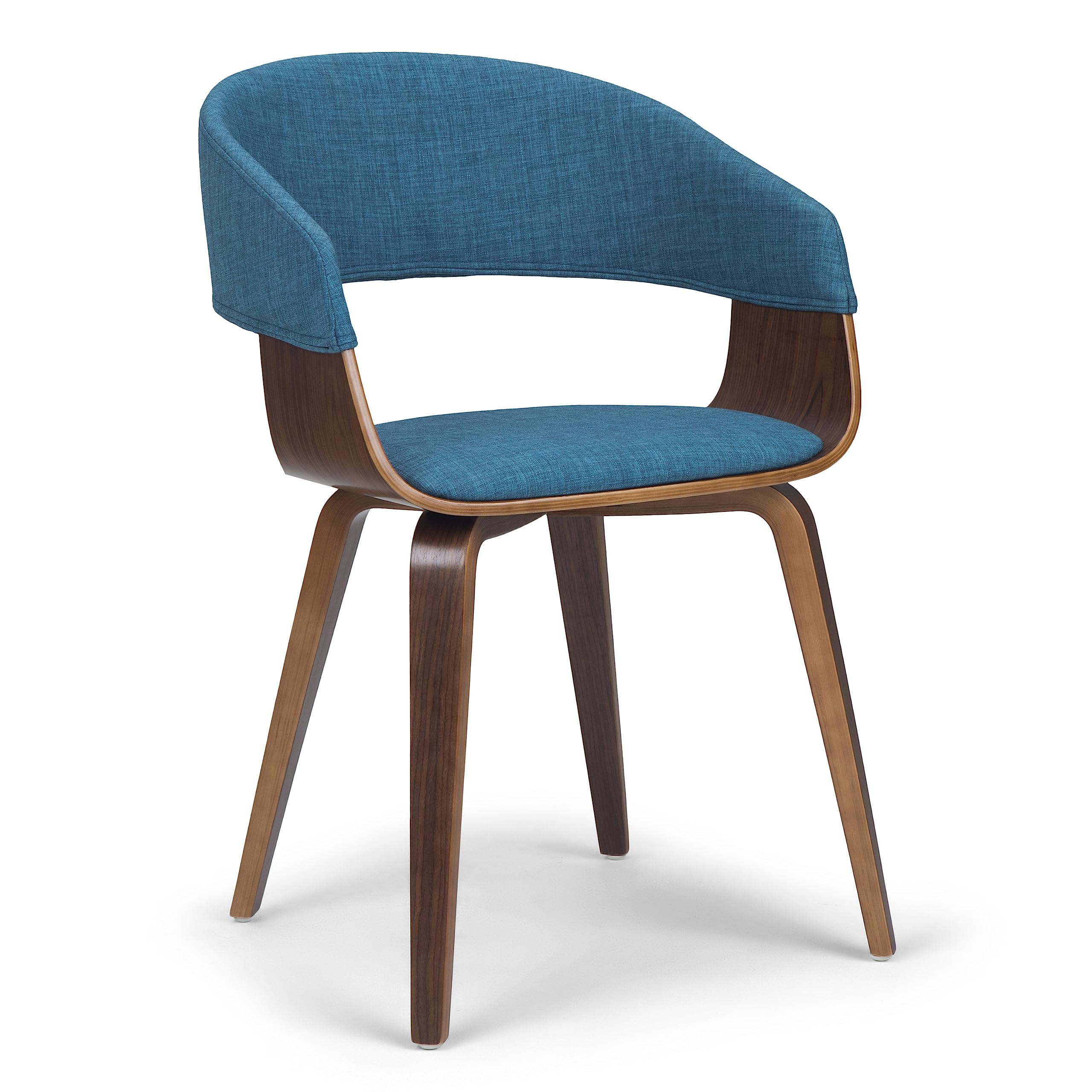 SIMPLIHOME Lowell Dining Chair - Blue Linen Fabric Upholstered, Bentwood Frame with Walnut Finish, 21.1