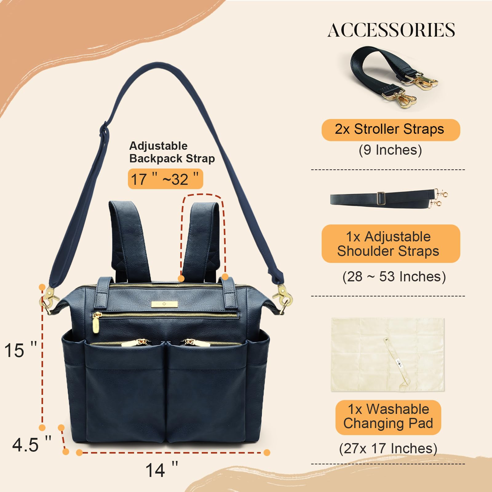 Premium Leather Diaper Bag Backpack by Miss Fong - Stylish Baby Diaper Tote for Moms, Waterproof & Spacious Organizer - Perfect for Travel, Daycare, and On-the-Go Parenting