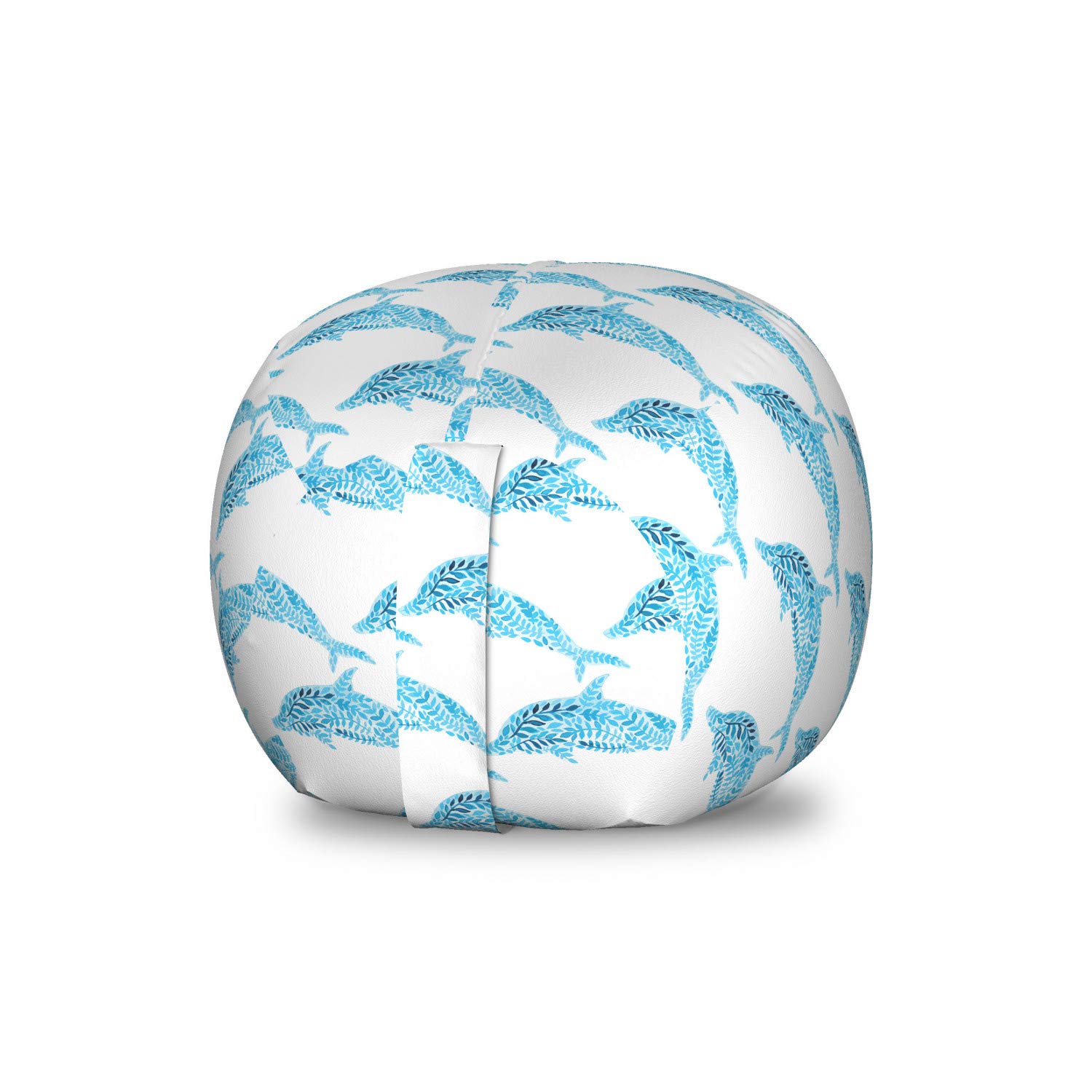 Ambesonne Sea Animals Storage Toy Bag Chair - Aquatic Dolphin Leaf Design, Abstract Art Playful Fish Stuffed Animal Organizer - Washable Small Size Blue & White - Kids Room Decor & Toy Storage Solution