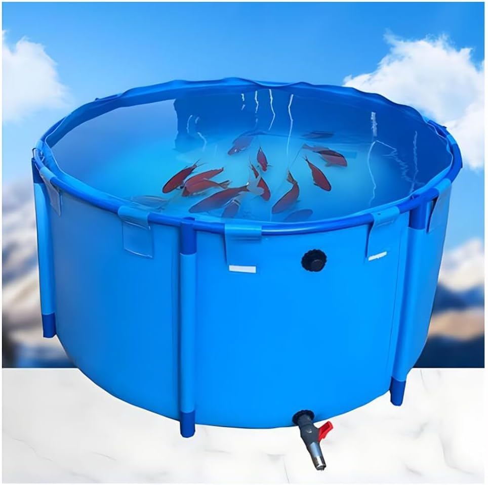 Durable Above Ground Round Outdoor Koi Fish Pond Pool with Sturdy Frame - 1350L PVC Water Storage Tank for Koi Keeping, Fish Farming & Garden Irrigation | Perfect for Backyard, Patio & Farm Use