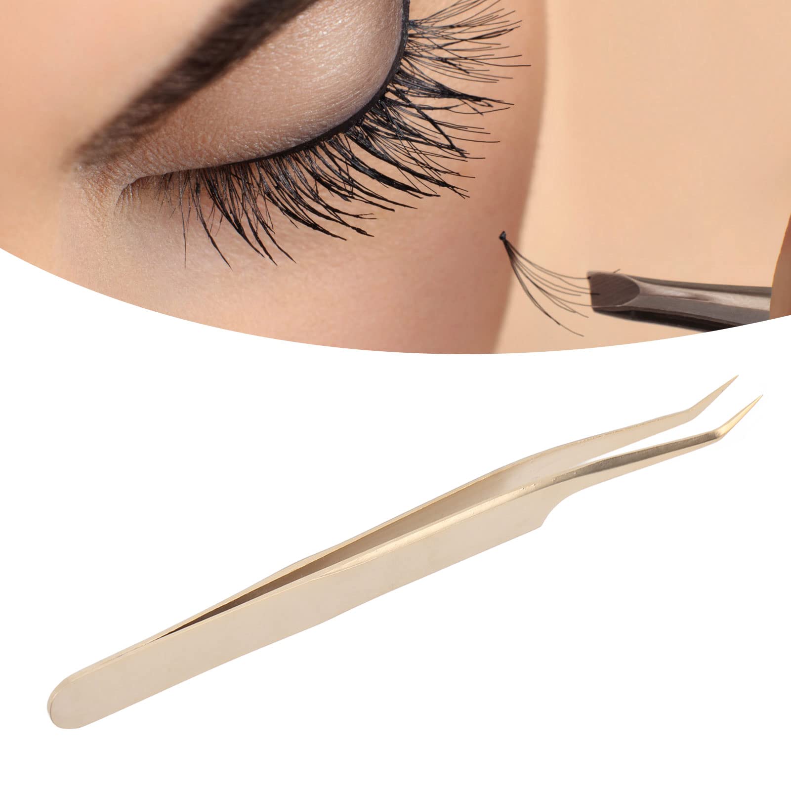 Professional Stainless Steel Lash Extension Tweezers - Golden Oblique Tweezer for Eyelash Extensions, False Lashes & Nail Art | Perfect for Salon Professionals & DIY Beauty Enthusiasts