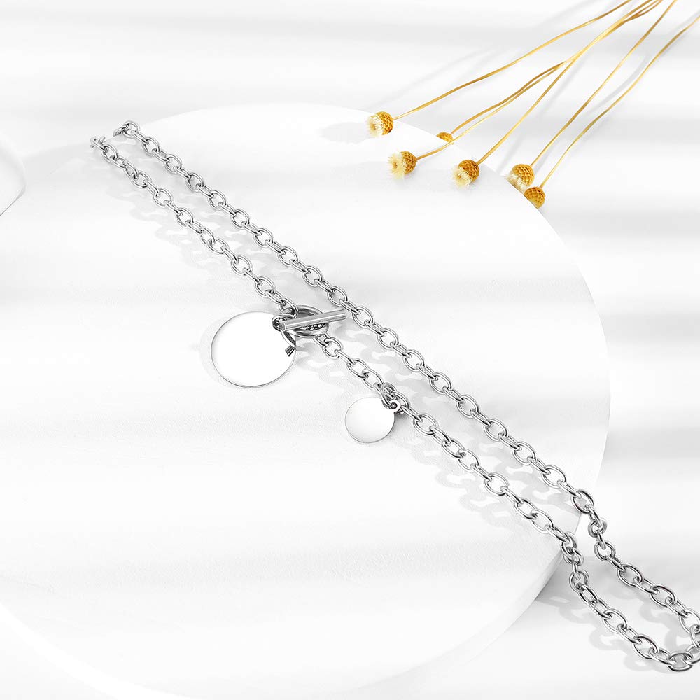 Stainless Steel Moon Coin Cable Chain Necklace for Women - Minimalist Geometric Dainty Punk Jewelry with Toggle Clasp, 22 Inch, Perfect Gift for Birthday, Best Friend | Everyday Wear, Office, Date Night, Special Occasions