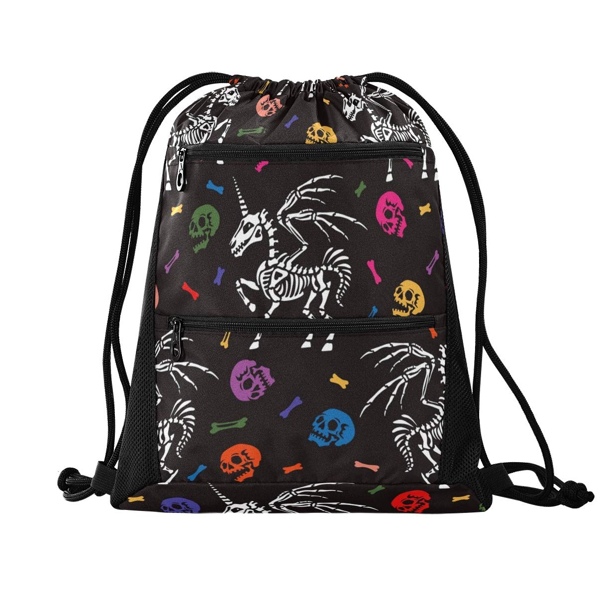 Lightweight Drawstring Backpack - Breathable Mesh Gym Sack with Zipper Pockets for Men & Women - Perfect for Sports, Workout, Travel & School