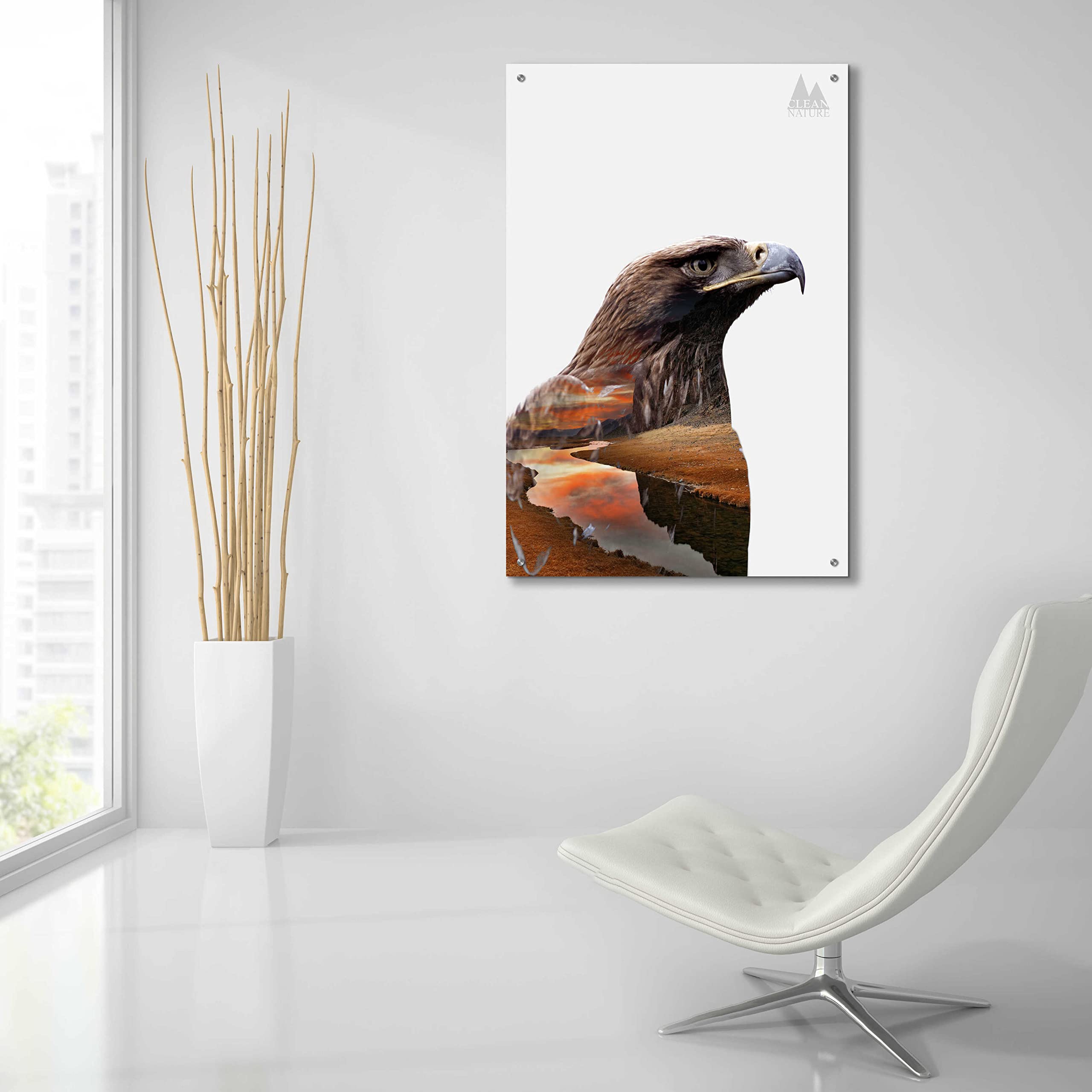 Epic Eagle Acrylic Glass Wall Art by Clean Nature - 24x36 Inches, Modern Home Decor for Living Room, Bedroom & Office - Durable & Vibrant Print