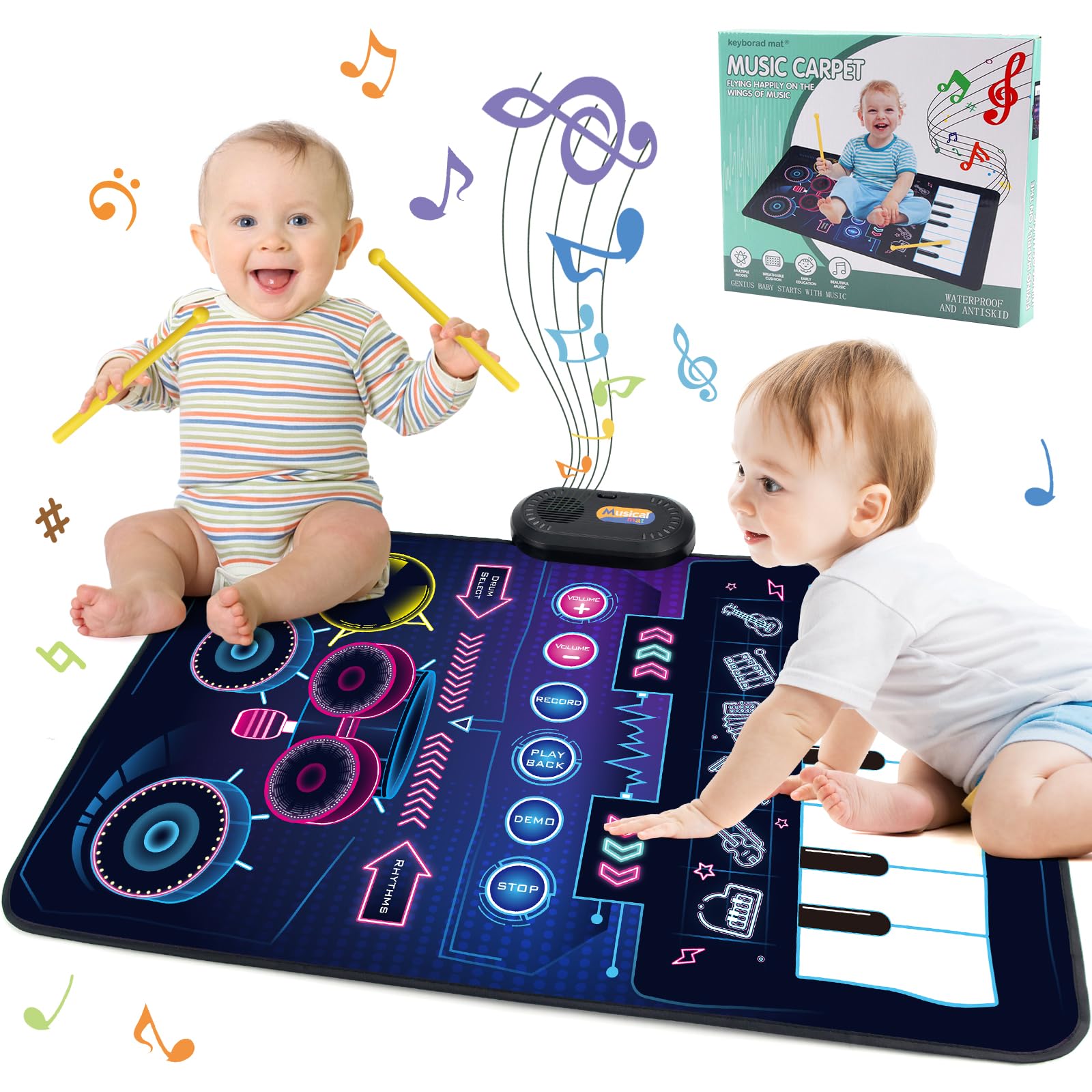 Baby Piano Mat Toy - 2-in-1 Musical Keyboard & Drum Set for Toddlers 1-3 | Perfect Gift for 1 Year Old Boys & Girls | Playtime & Learning Fun