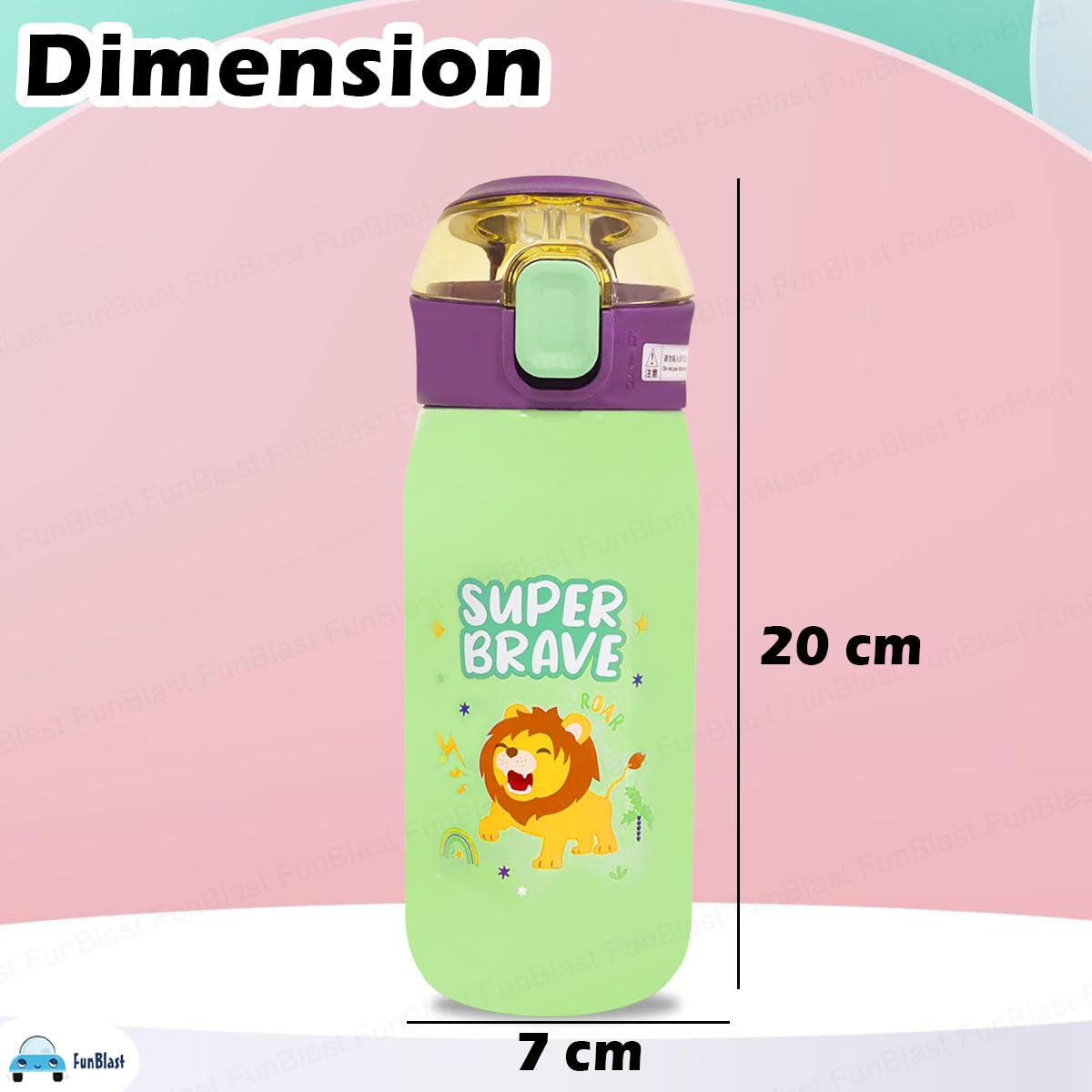 FunBlast Insulated Stainless Steel Water Bottle for Kids - 500ml Double Walled Vacuum Insulated SS-304 Water Bottle with Cartoon Design | Keeps Drinks Hot & Cold for 12+ Hours | Perfect for School, Sports, Travel & Outdoor Activities