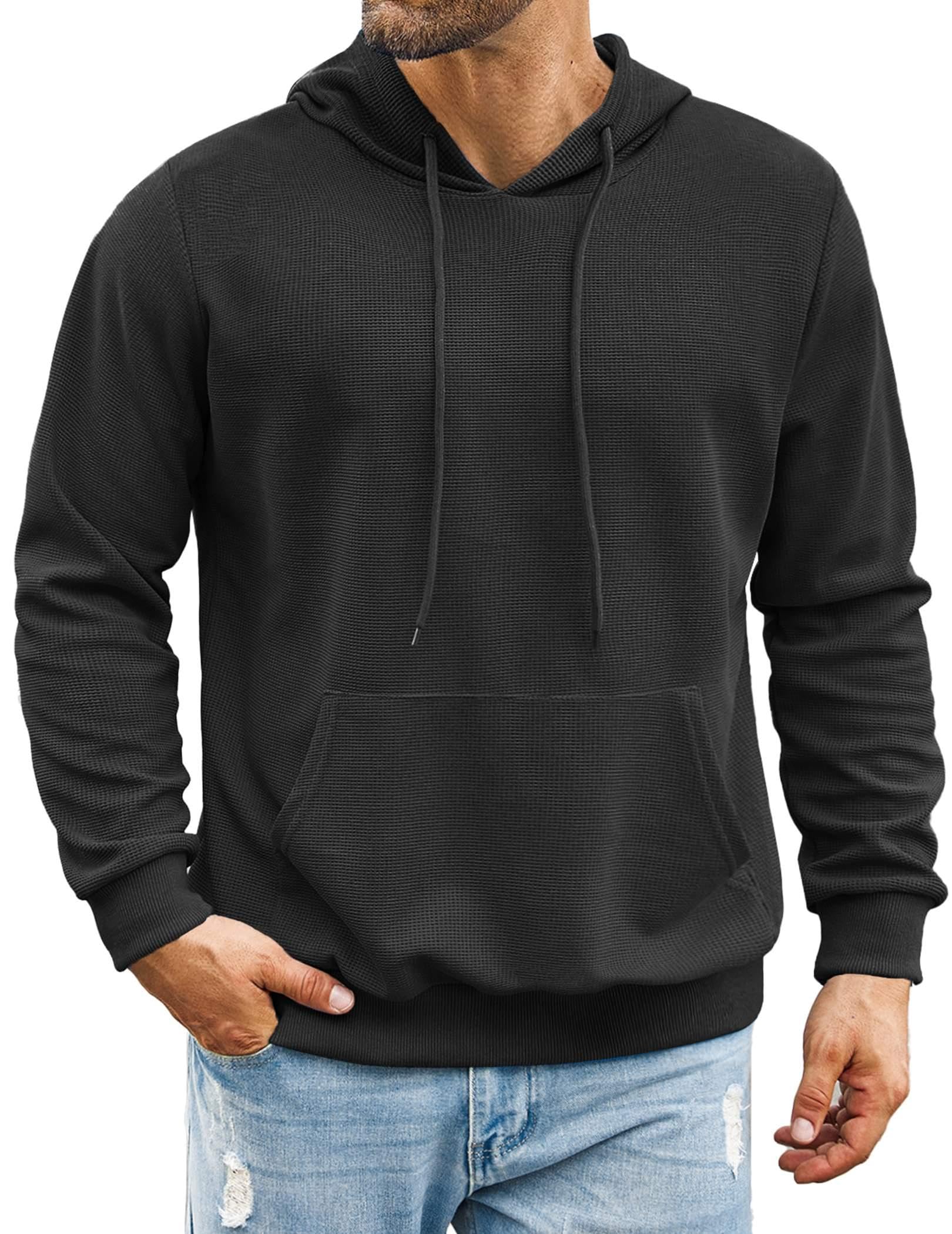 COOFANDY Men's Long Sleeve Hooded Sweatshirt - Waffle Knit Pullover Hoodie with Pocket | Casual Streetwear for Fall & Winter | Perfect for Outdoor Activities, Gym, and Everyday Wear