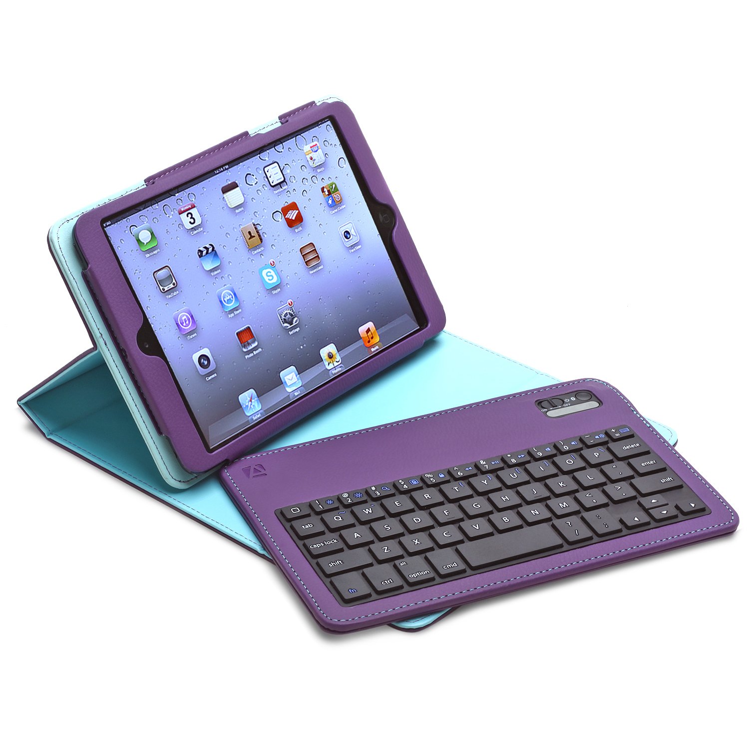 Aduro 4.5165G FACIO Bluetooth Keyboard Case for Apple iPad Mini - Detachable Keyboard, Purple & Turquoise - Perfect for Work, Travel & Home Use
