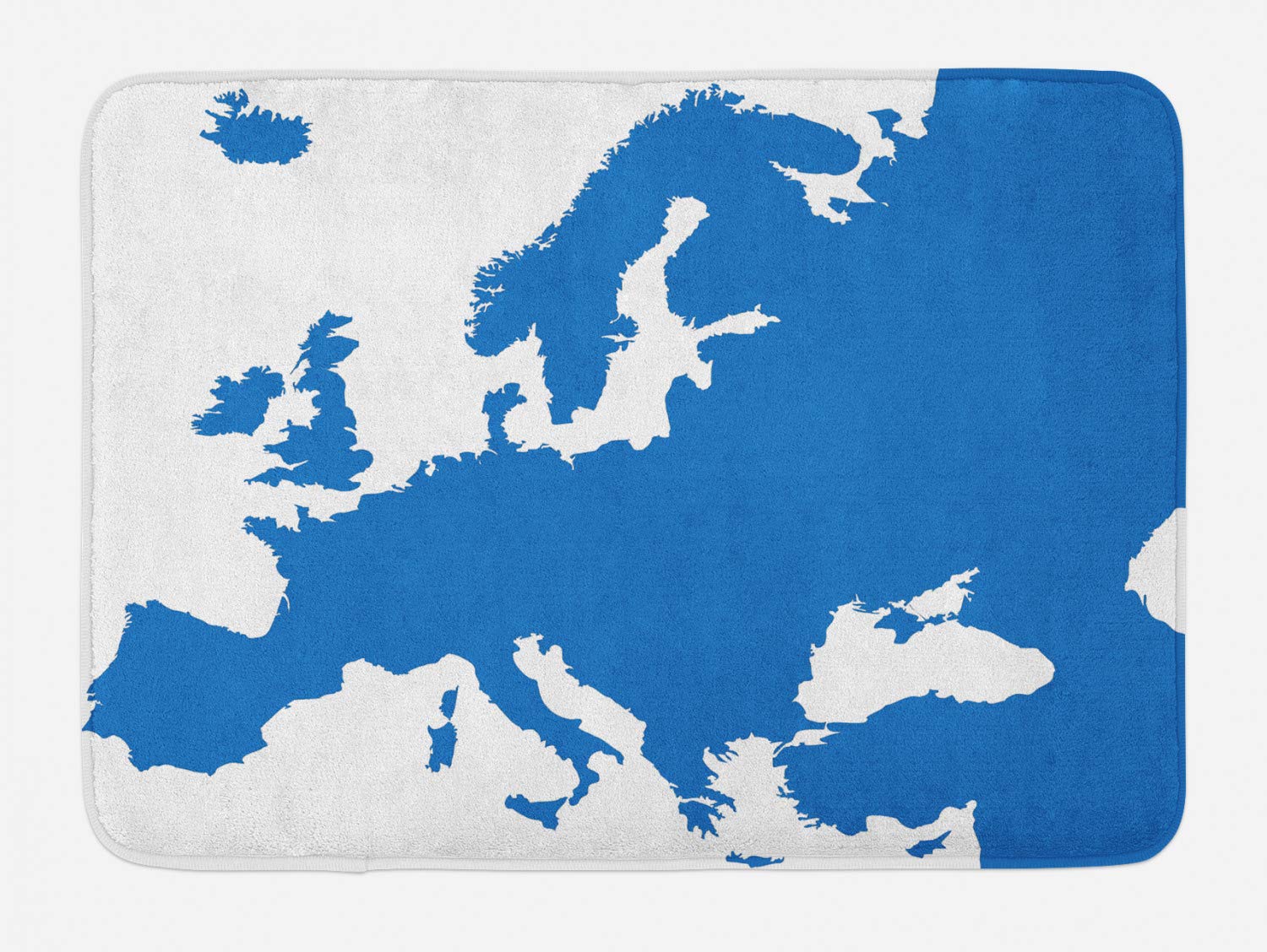 Ambesonne Non-Slip Bath Mat - European Map Design in Sea Blue & White, 30.2x20 Inch Plush Bathroom Rug | Water Absorbent, Soft & Durable for Bathroom, Shower, Spa Decor