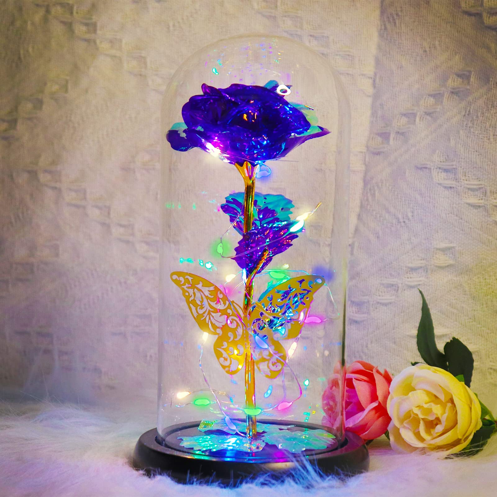 Preserved Blue Rose in Glass Dome - Eternal Rose Gift for Women, Mom, Grandma | Unique Birthday, Mother's Day Gift from Daughter | Perfect for Home Decor, Wedding Centerpiece & Romantic Keepsake