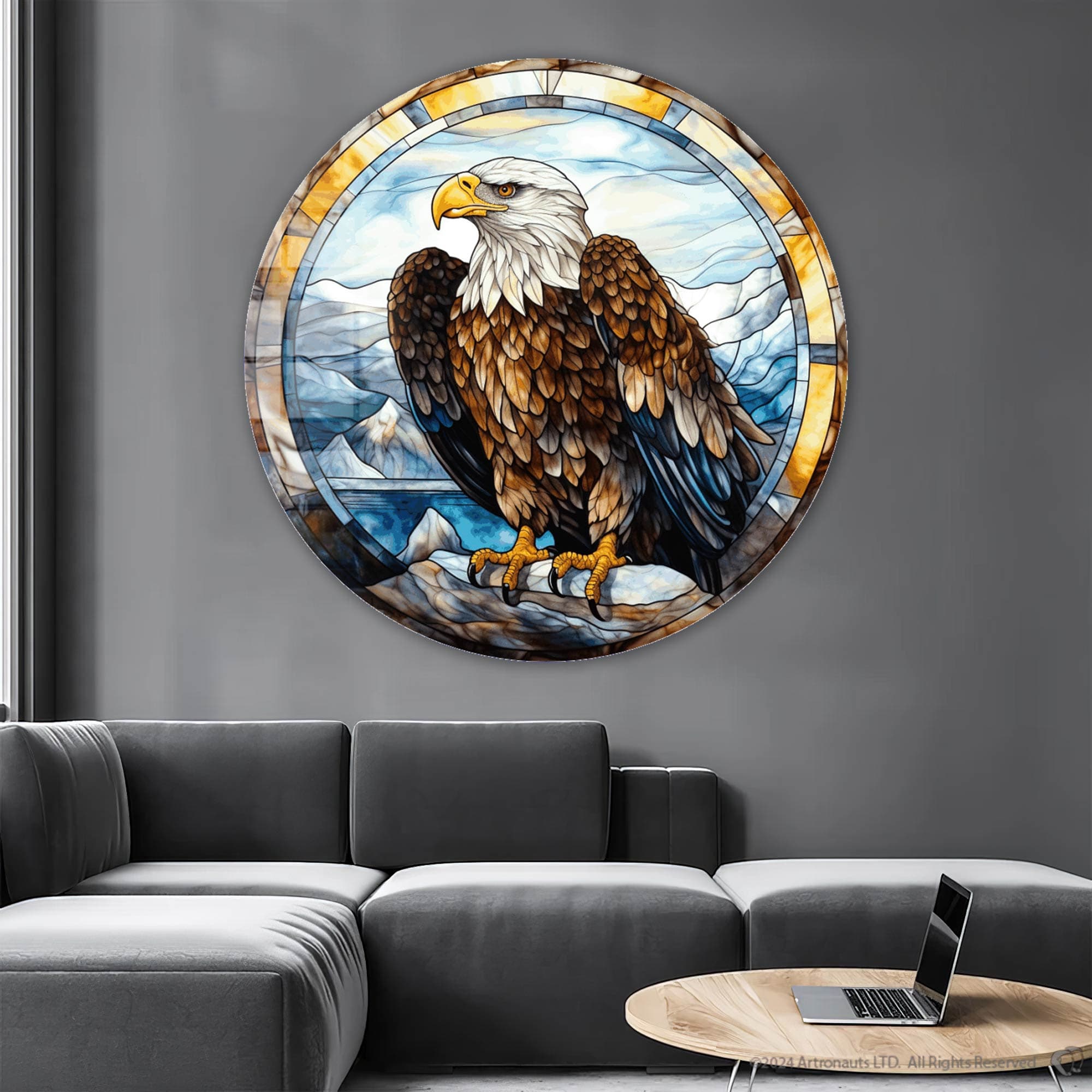 Stained Eagle III Rounded Glass Wall Art - Handcrafted Modern Home Decor for Living Room, Bedroom & Office