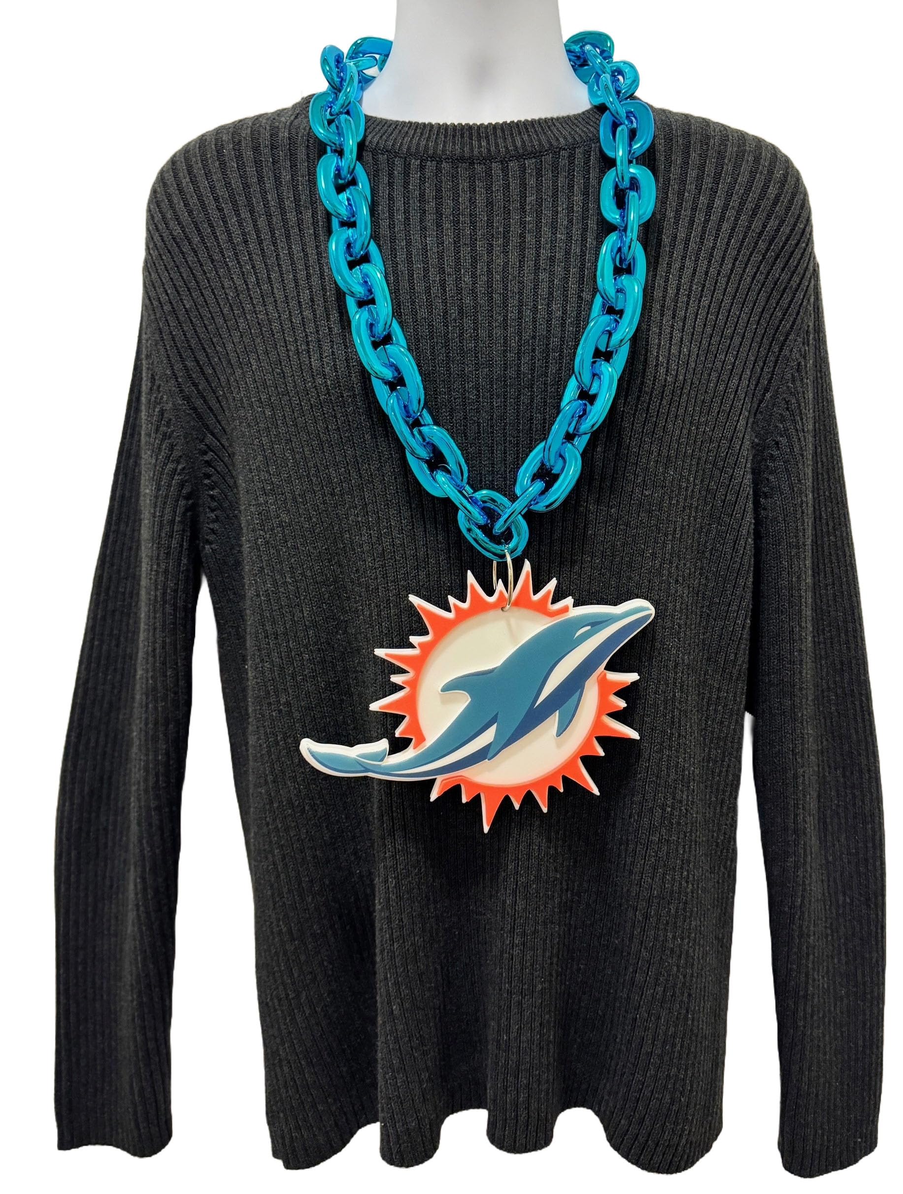 Aminco Miami Dolphins NFL Fan Chain - Teal Color Necklace for Football Games, Tailgating & Sports Events