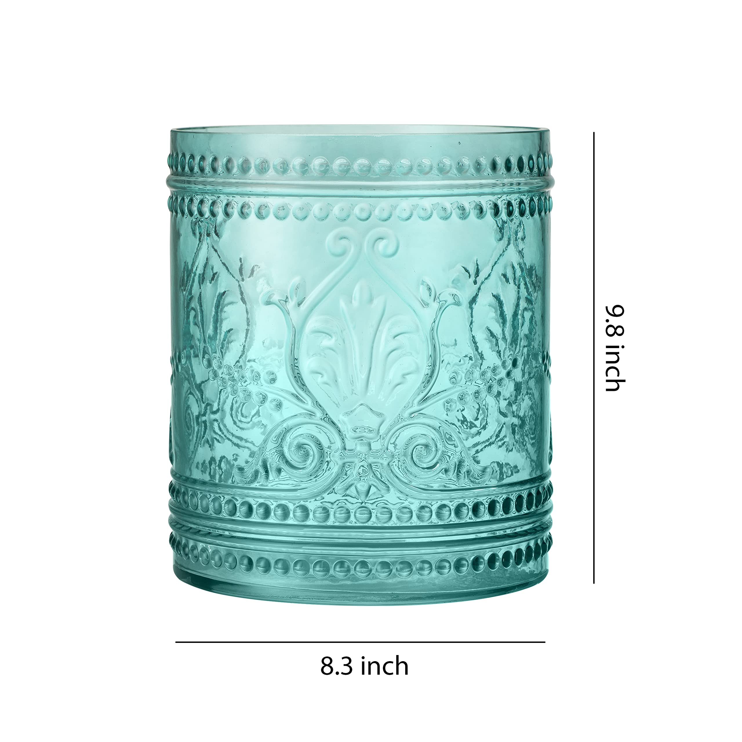 KMwares 2.6-Gallon Thick Glass Wastebasket - Durable Odor-Free Trash Can with Lid, Easy to Clean Decorative Bin for Kitchen, Bathroom, Office & Living Room - Stylish Teal Blue Home Decor Garbage Can