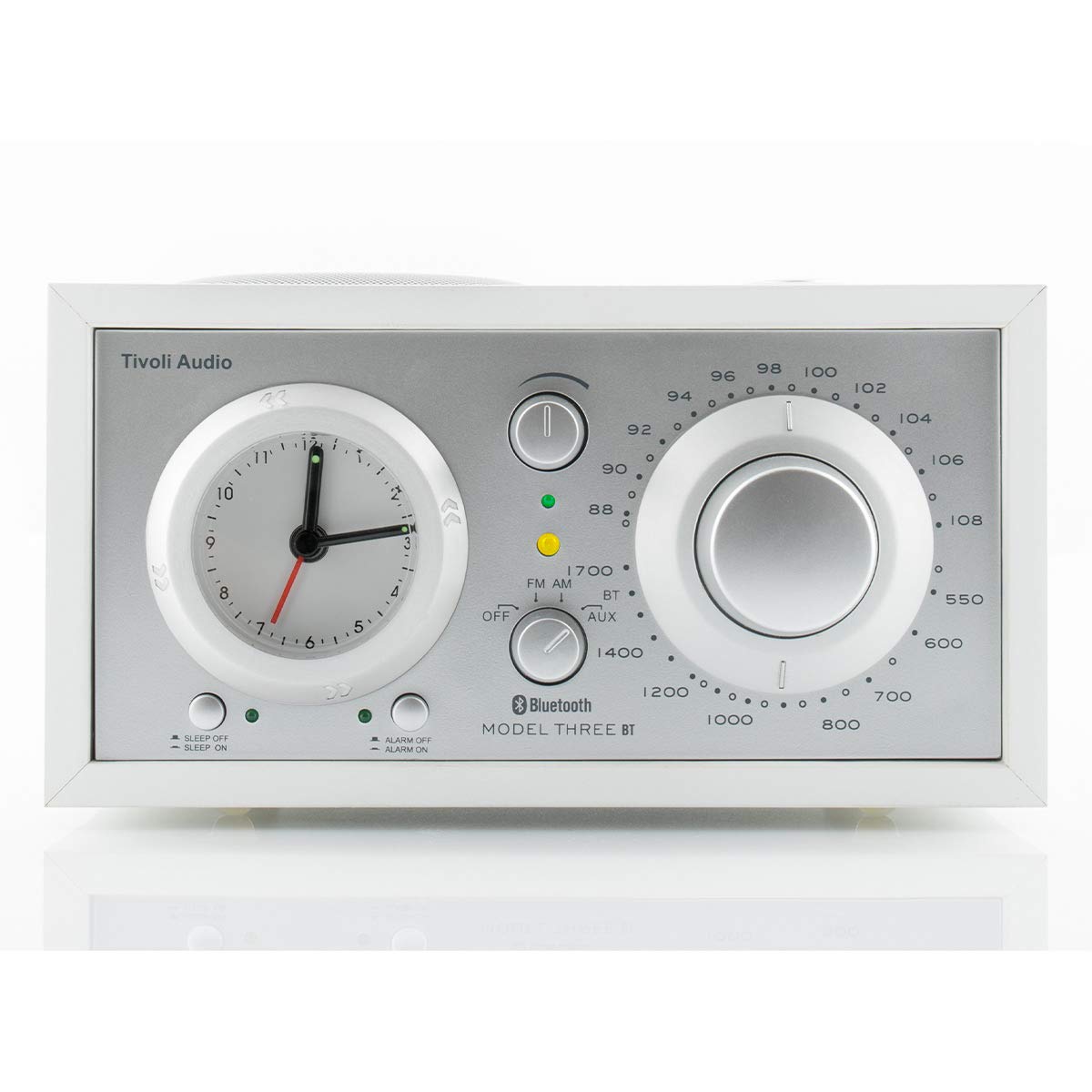 Tivoli Audio Model Three Bluetooth Clock Radio with USB Charging - Premium Sound Quality, White/Silver - Perfect for Bedroom, Office & Home Decor