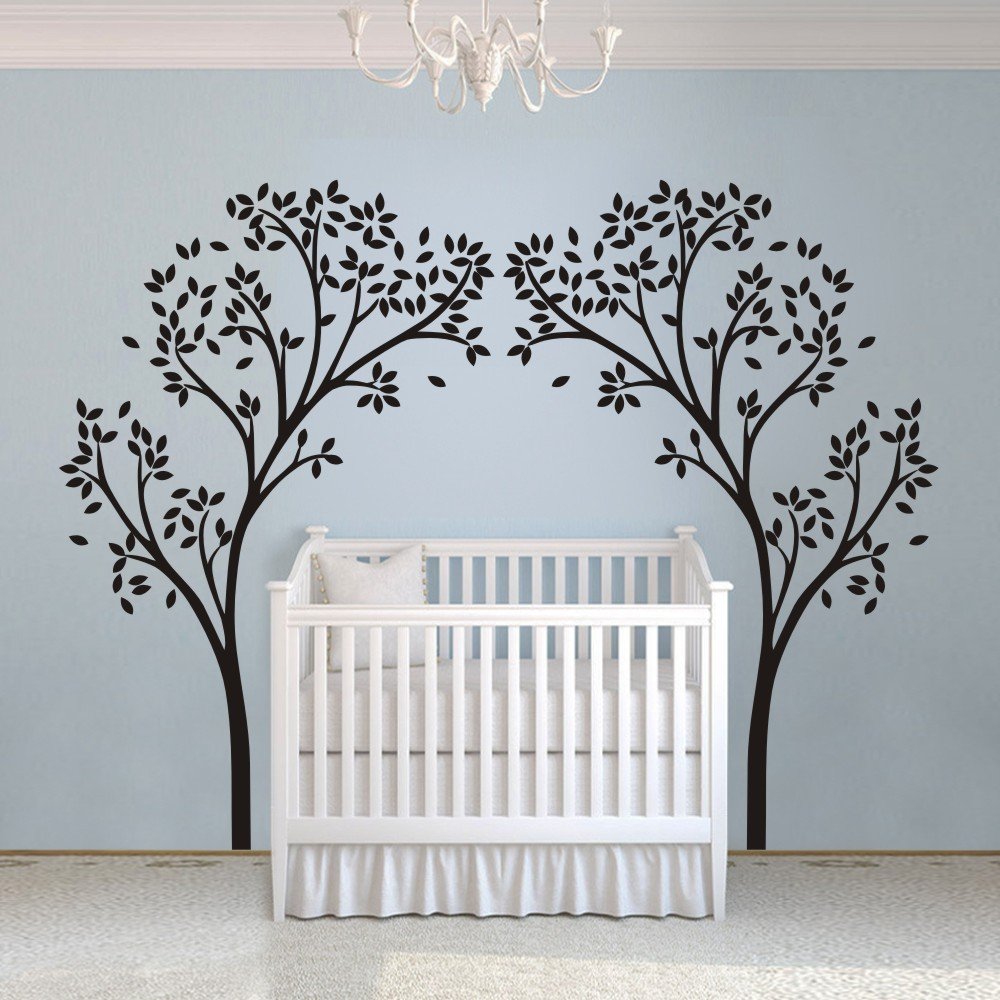 Vinyl Nursery Tree Sticker - Tree Canopy Wall Decal for Kids Room, Dark Brown Wall Mural - Perfect for Baby Nursery, Playroom & Home Decor