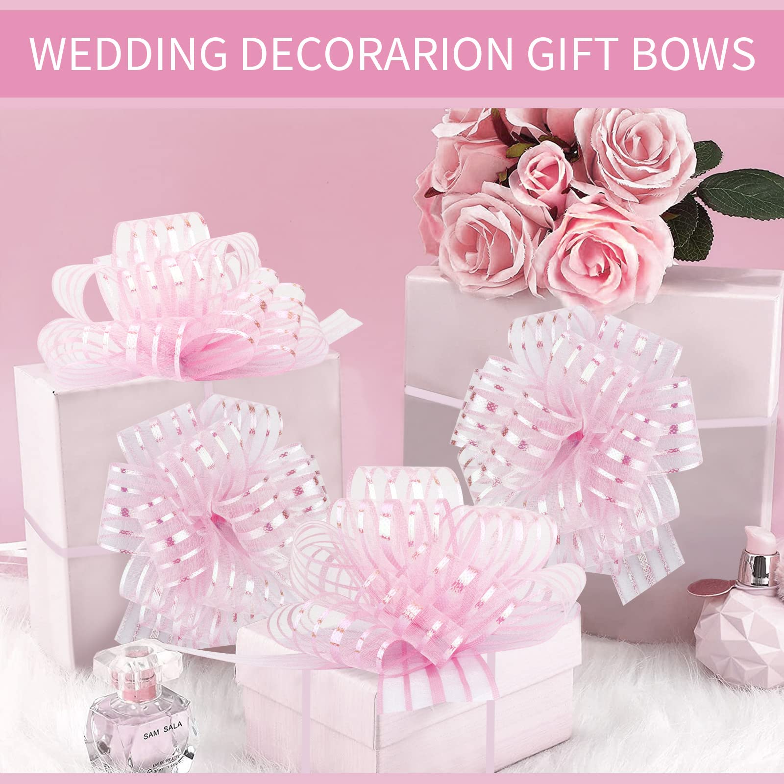 20-Piece Christmas Pull Bows Set - Large Pink Gift Wrapping Ribbons for Tree Decor, Wine Bottles, Wedding & Birthday Party Decorations | Perfect for Holiday Gifts, Festive Home Decor, and Special Occasion Present Wrapping
