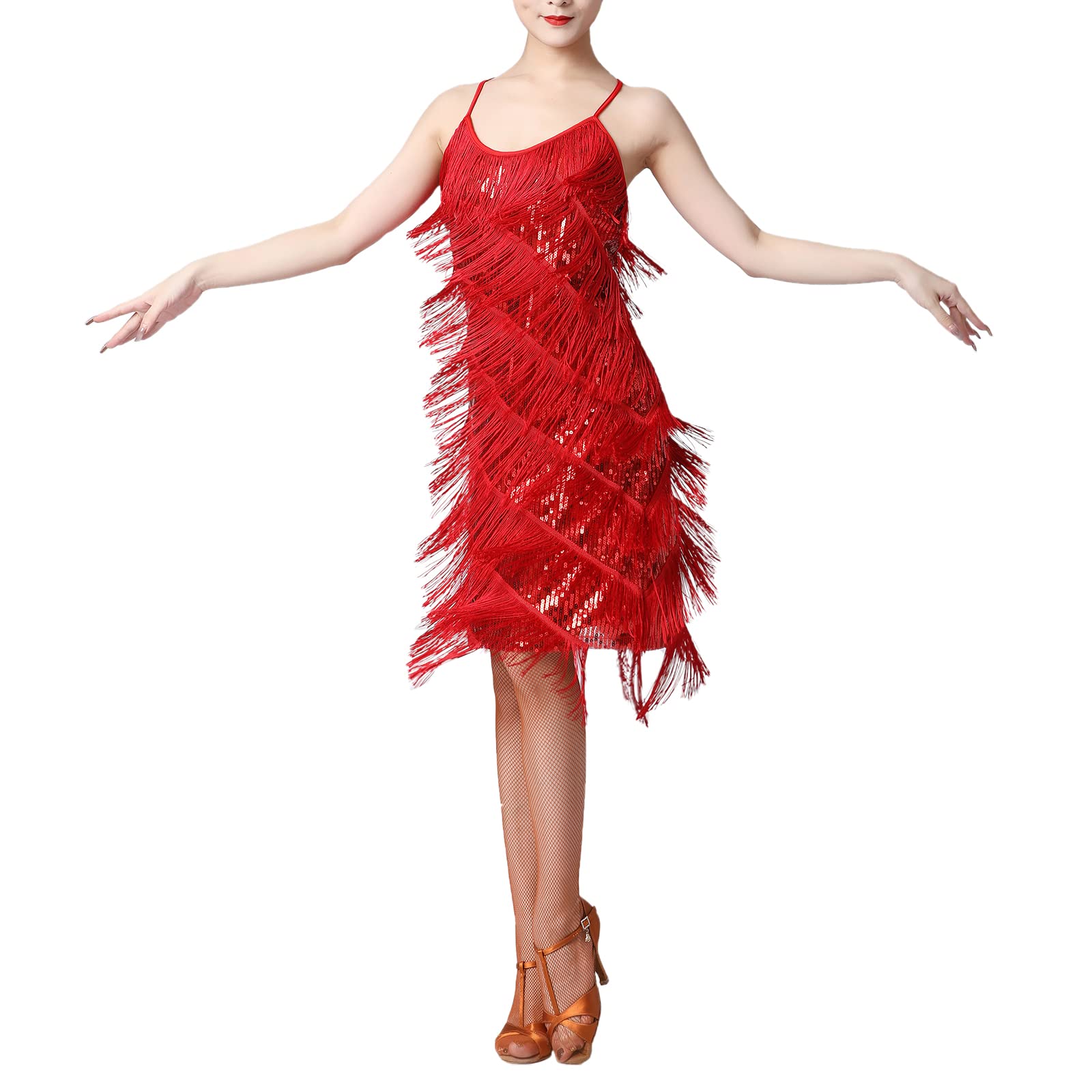 Vintage 1920s Flapper Dress - Great Gatsby Fringe Sequin Cocktail Party Dress for Women | Roaring 20s Costume, Evening Gown & Formal Dance Dress for Halloween, Themed Parties & Swing Dancing Events