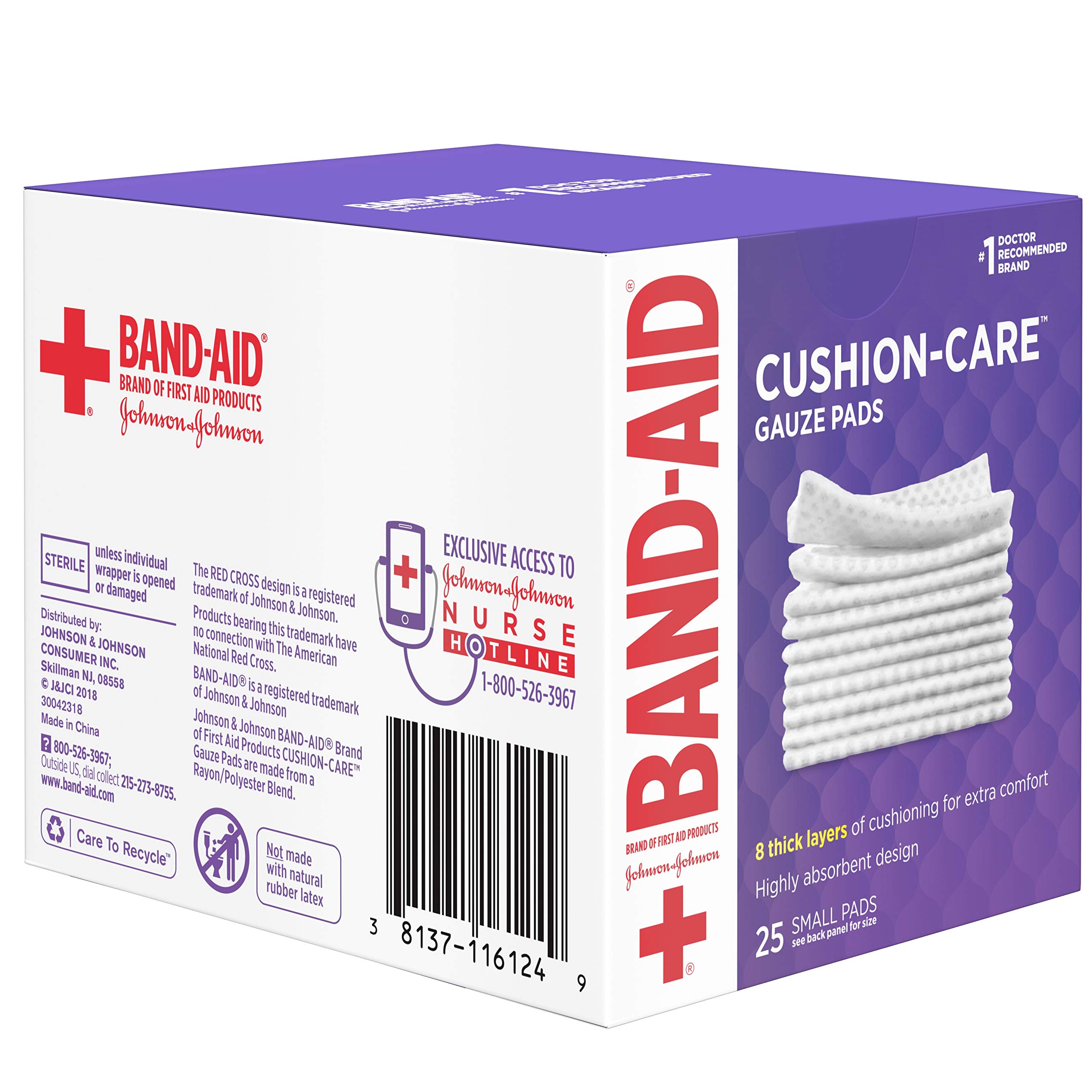 BAND-AID® Brand CUSHION-CARE™ Sterile Gauze Pads 2x2 Inches, 25 Count - First Aid Wound Care for Cuts, Scrapes & Burns
