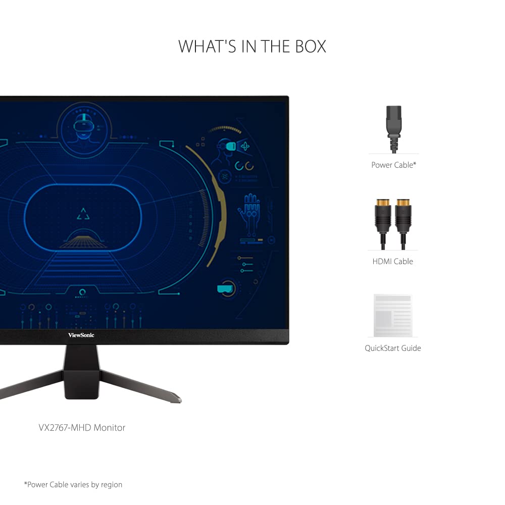 ViewSonic VX2767-MHD 27 Inch Full HD 1080p Gaming Monitor - 100Hz Refresh Rate, 1ms Response Time, AMD FreeSync, Ultra-Thin Bezel Design, Eye Care Technology, HDMI/VGA/DP Ports - Perfect for Esports, PC Gaming & Home Office Setup
