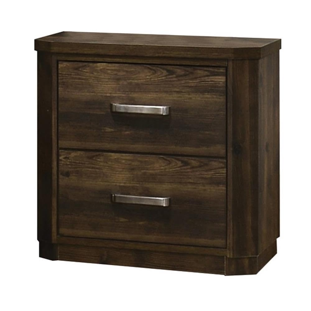 BOWERY HILL Rustic 2-Drawer Wooden Nightstand Bedside Table - Antique Walnut Finish for Bedroom, Living Room, or Office Storage