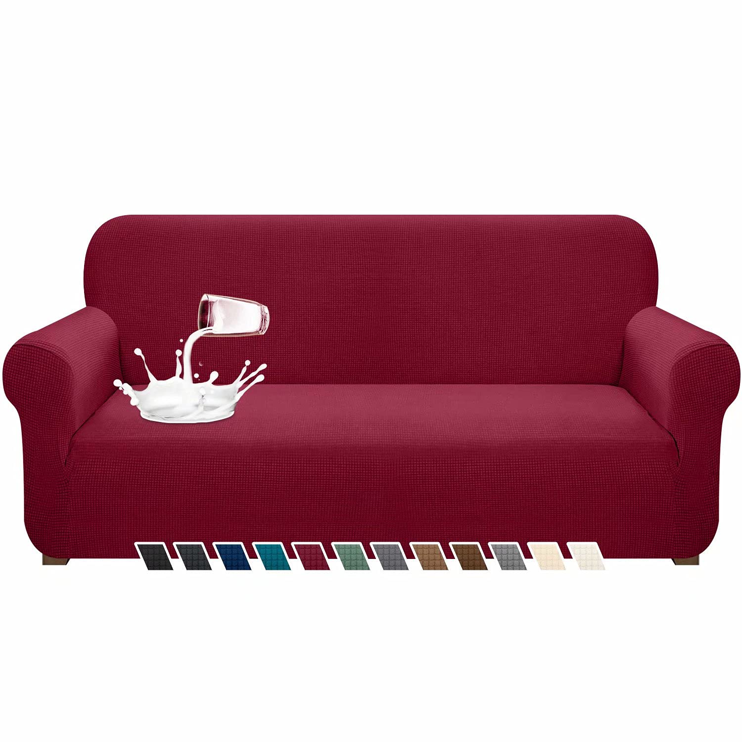 Upgraded Waterproof Sofa Cover for 3 Cushion Couch - Stylish Stretch Non-Slip Pet Proof Furniture Protector with Elastic Band - Perfect for Living Room, Home Decor & Pet Owners (Large, Wine Red) - Protects Against Spills, Scratches & Everyday Wear