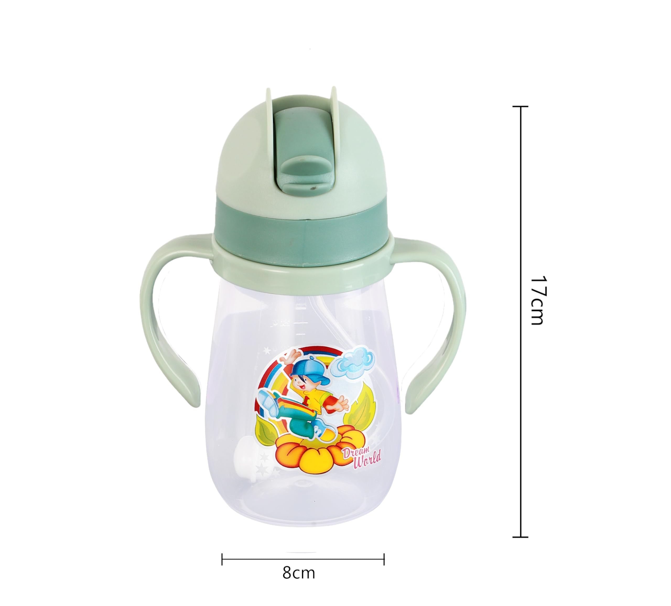 Spill-Proof Kids Water Bottle with Gravity Ball Straw & Handles - 350ML Transparent BPA-Free Sippy Cup for Toddlers | Perfect for School, Travel & Outdoor Activities (Green)