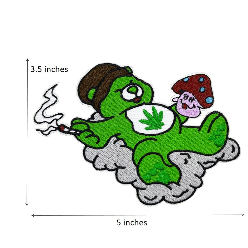 3.5'' Funny Meme Bear Smoking Cannabis Leaf Embroidered Iron On Patch - Perfect for DIY Jackets, Backpacks & Denim Customization