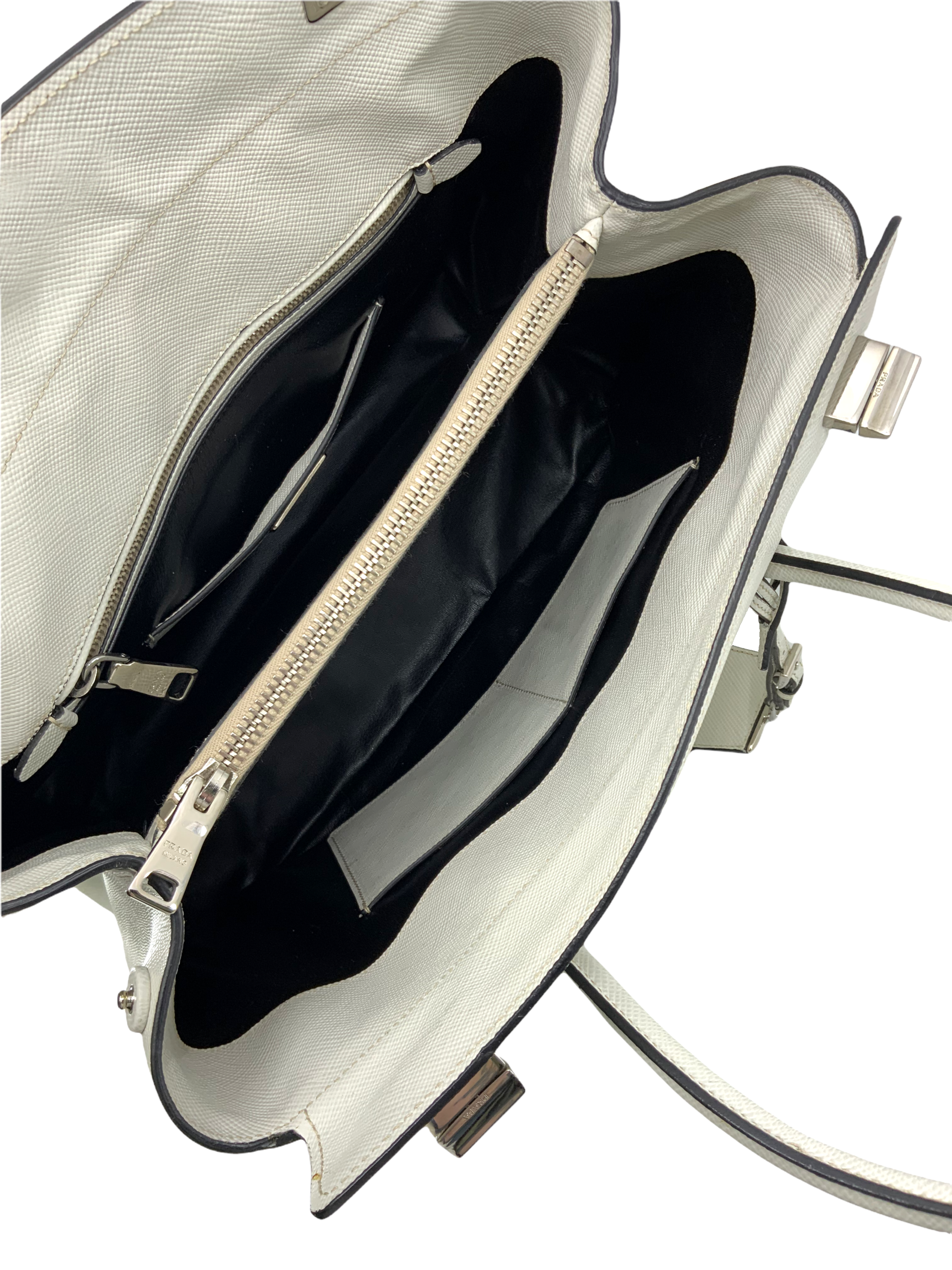 Prada Saffiano Leather Large Twin Tote Bag for Women - Luxury Designer Handbag for Work, Travel & Everyday Use