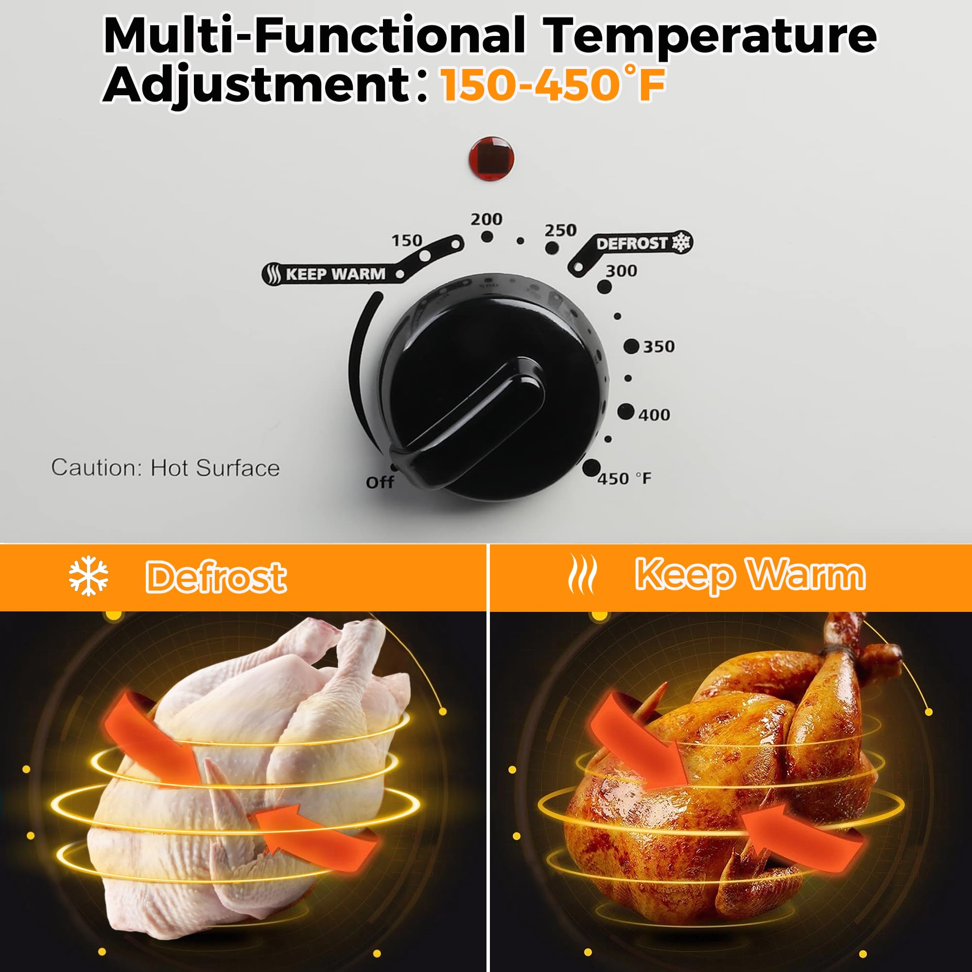 26 Quart Stainless Steel Electric Roaster Oven with Visible Self-Basting Lid, Adjustable Temperature & Defrost Warm Function, Removable Pan Rack for Large Turkey Roasting, Perfect for Holidays & Family Gatherings