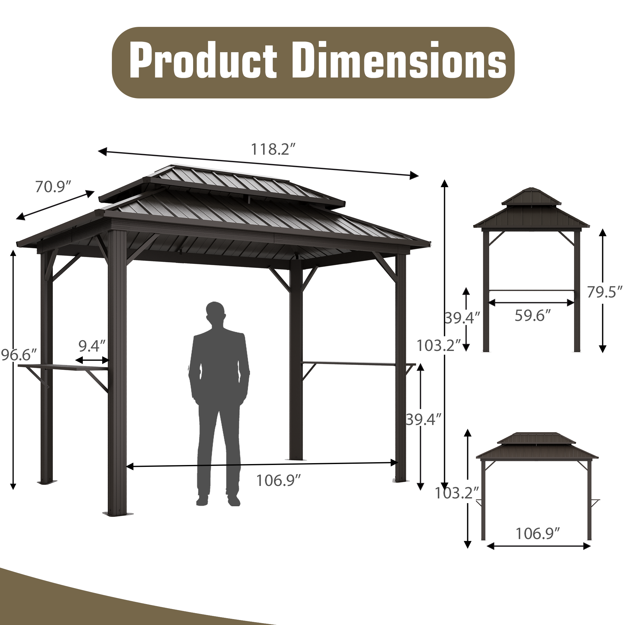 EROMMY 10x6 Outdoor Kitchen Gazebo with Double Roof - Waterproof Patio Canopy for BBQ, Dining & Entertaining - Perfect for Backyard, Garden & Poolside Gatherings