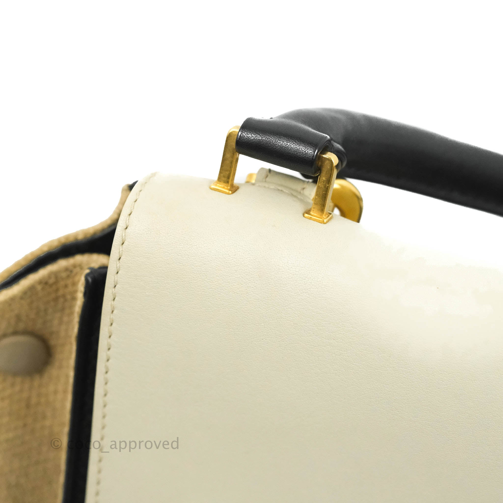Celine Small Sleek Calfskin Tri-Color Trapeze Bag in Ivory, Black & Raffia - Perfect for Work, Travel & Everyday Elegance