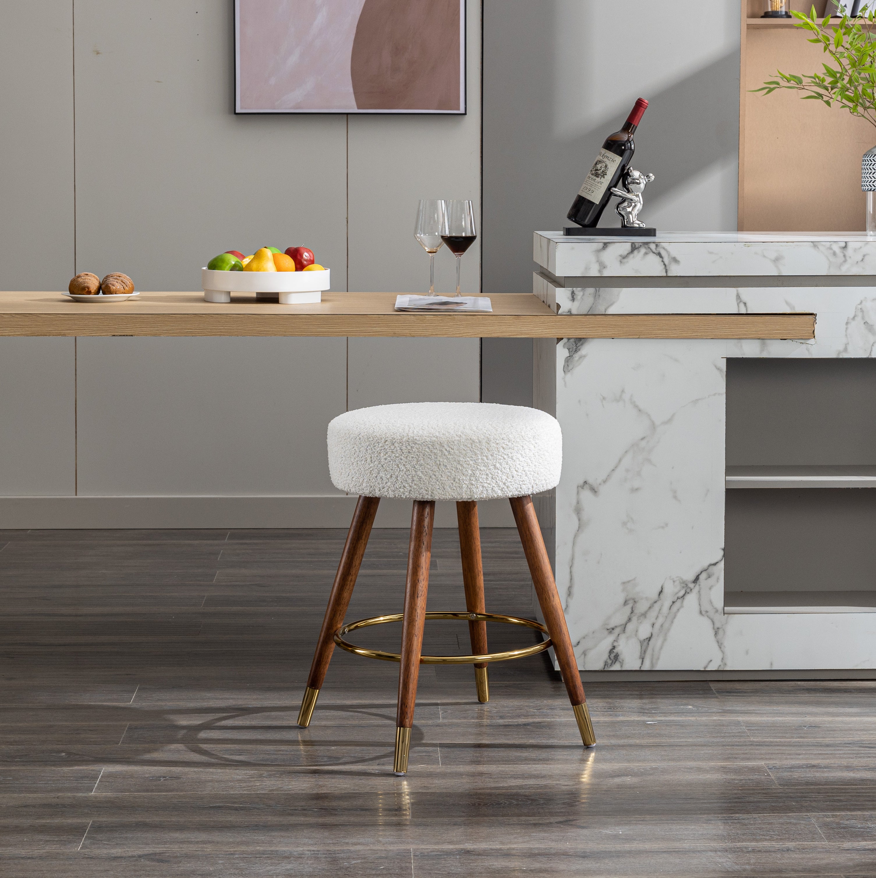 Roundhill Furniture MoMo Boucle Upholstered Swivel Bar Stool - 360° Rotating Counter Height Stool with White Fabric - Perfect for Kitchen Islands, Breakfast Bars & Modern Home Decor